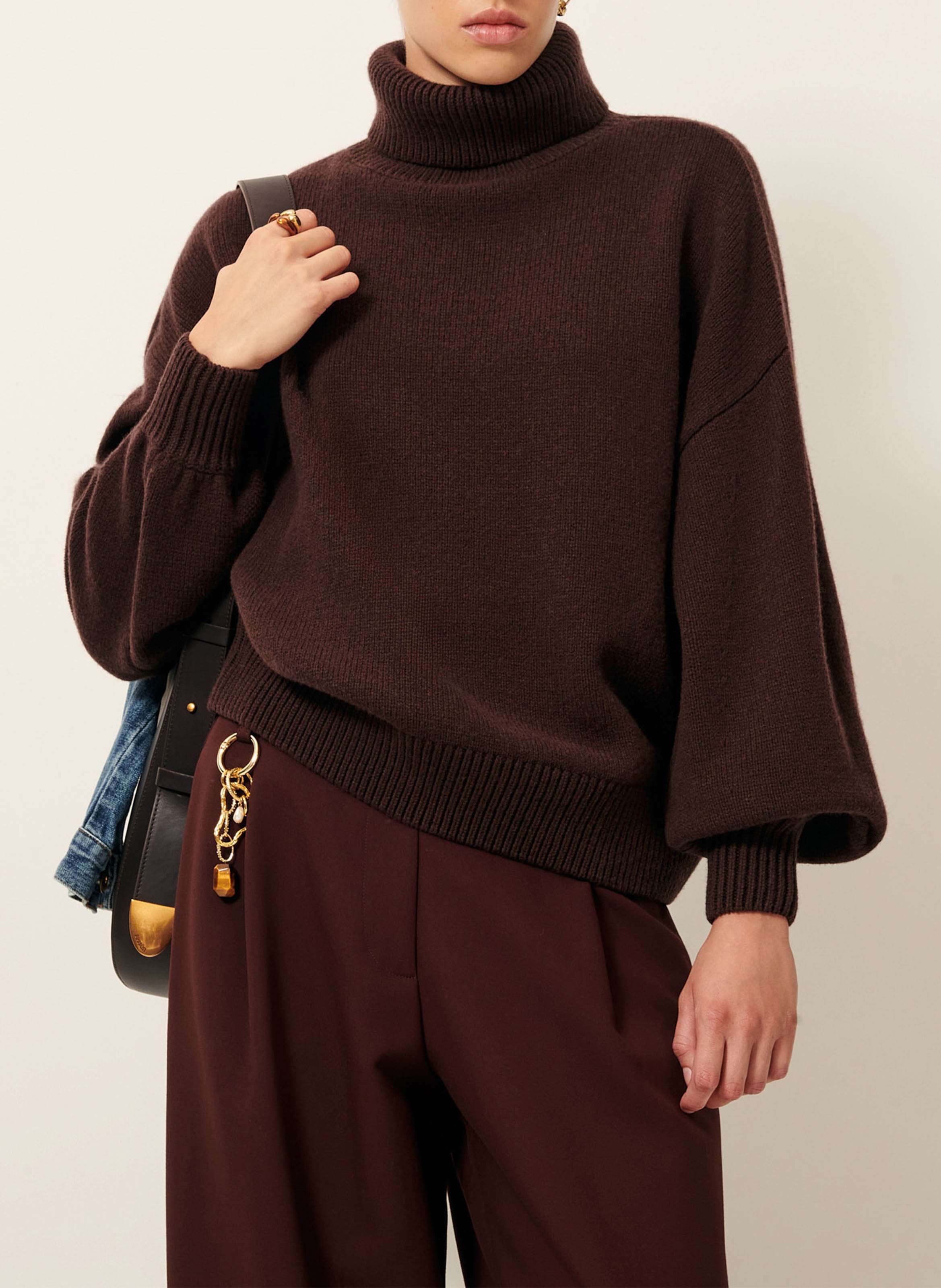 Pull oversize col roulé en laine et cachemire niko SESSUN Marron