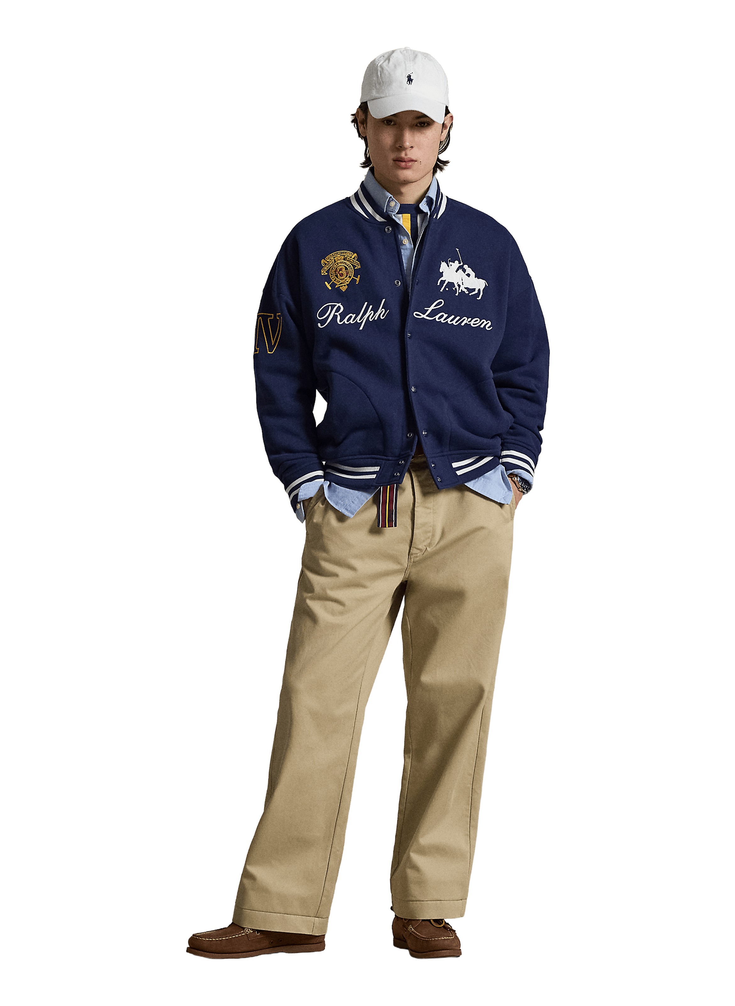 Blouson bombers logo brodé en coton mélangé POLO RALPH LAUREN Bleu