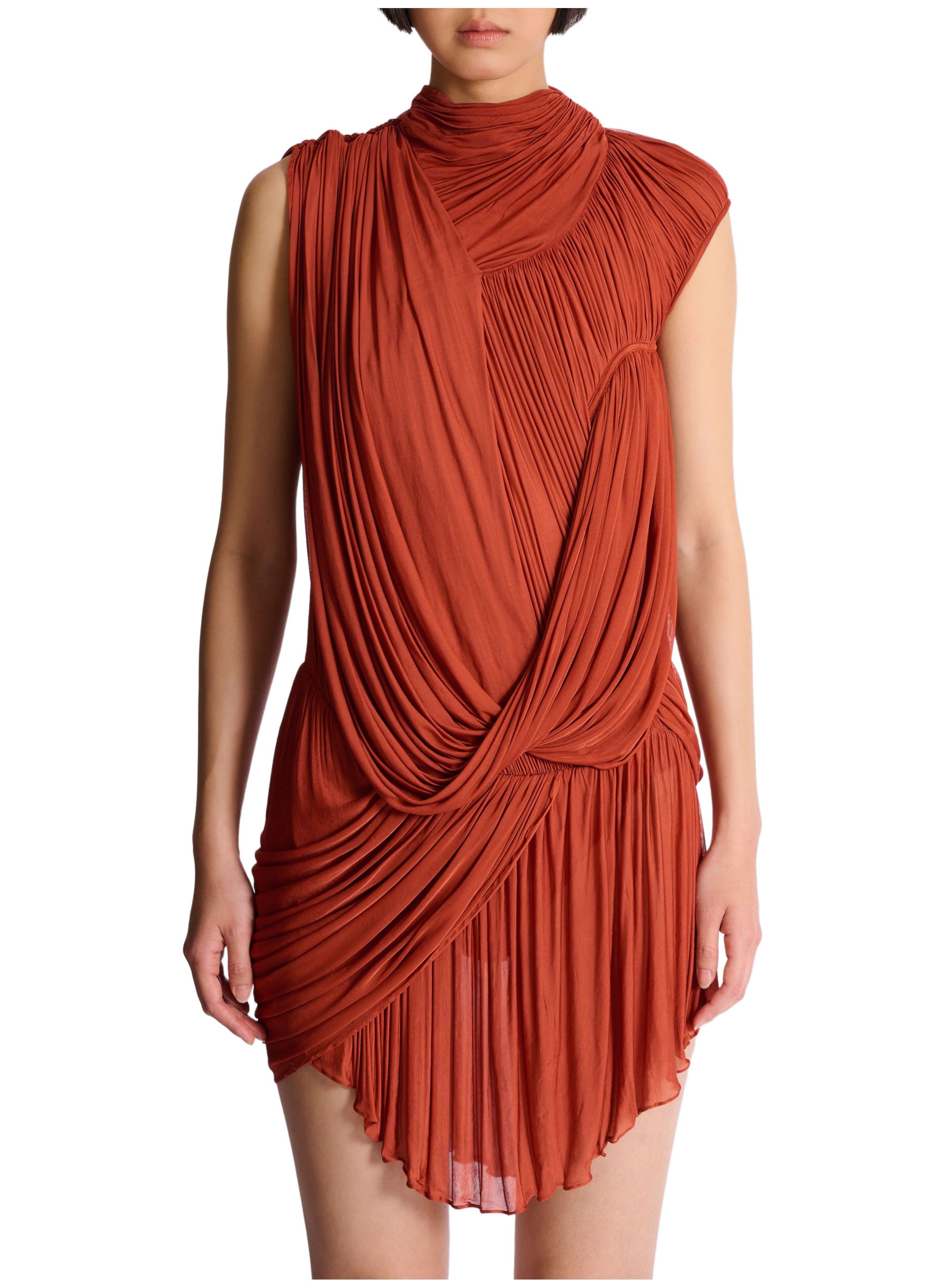 Robe drapée en jersey fluide BALMAIN Rouge