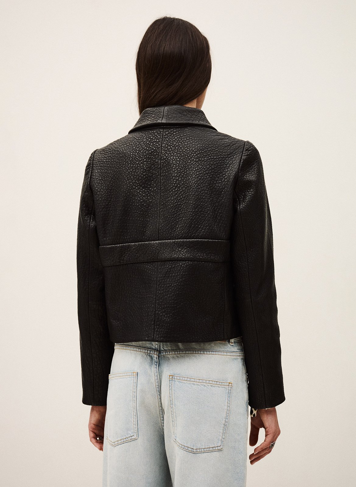 Veste droite col tailleur en cuir borfeo BA&SH Noir