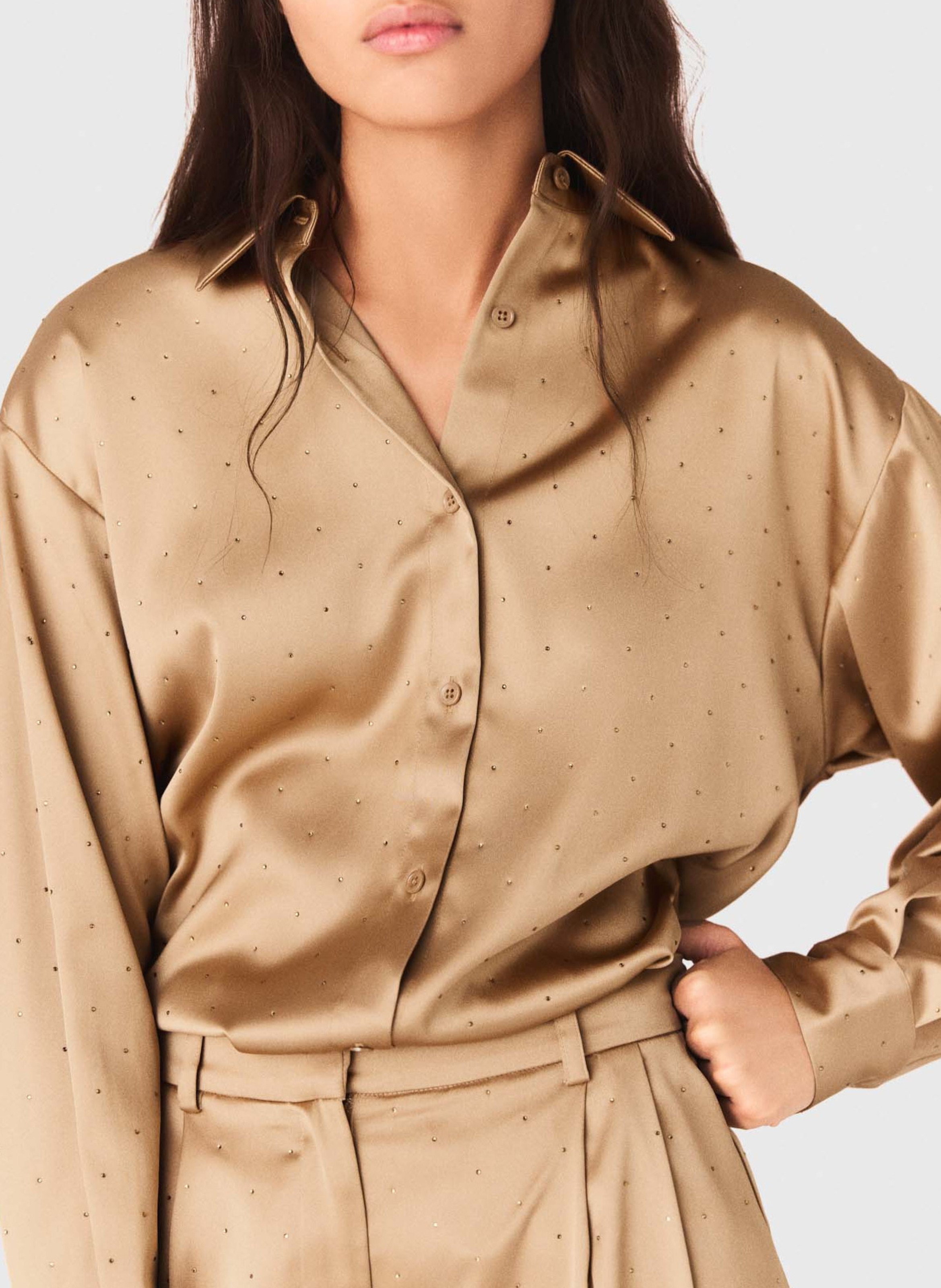 Chemise oversize col classique satinée MAJE Marron