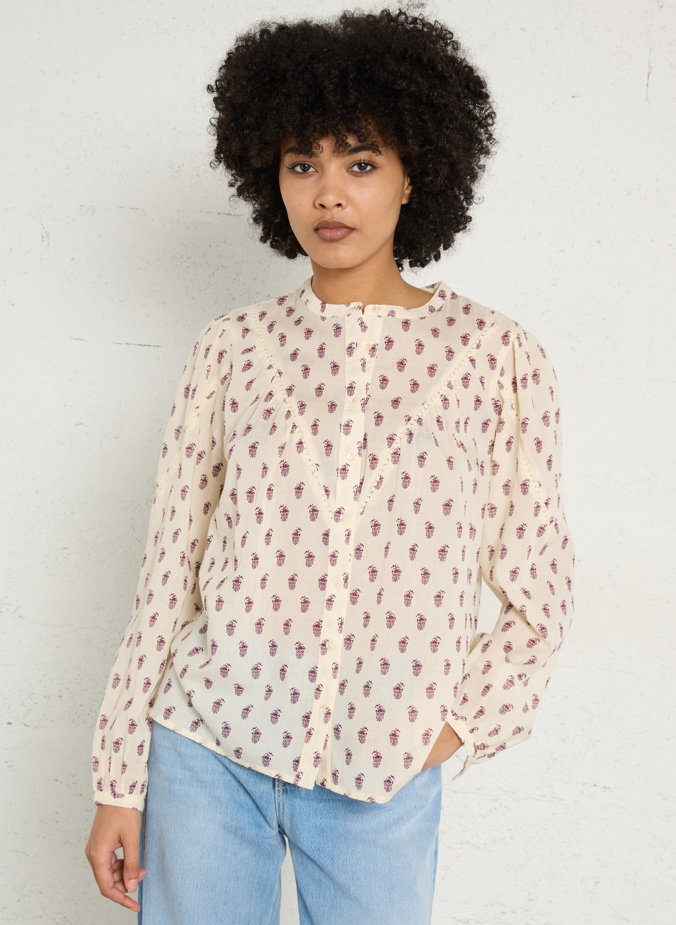 Chemisier droit col rond imprimé dia MAISON 123 Blanc