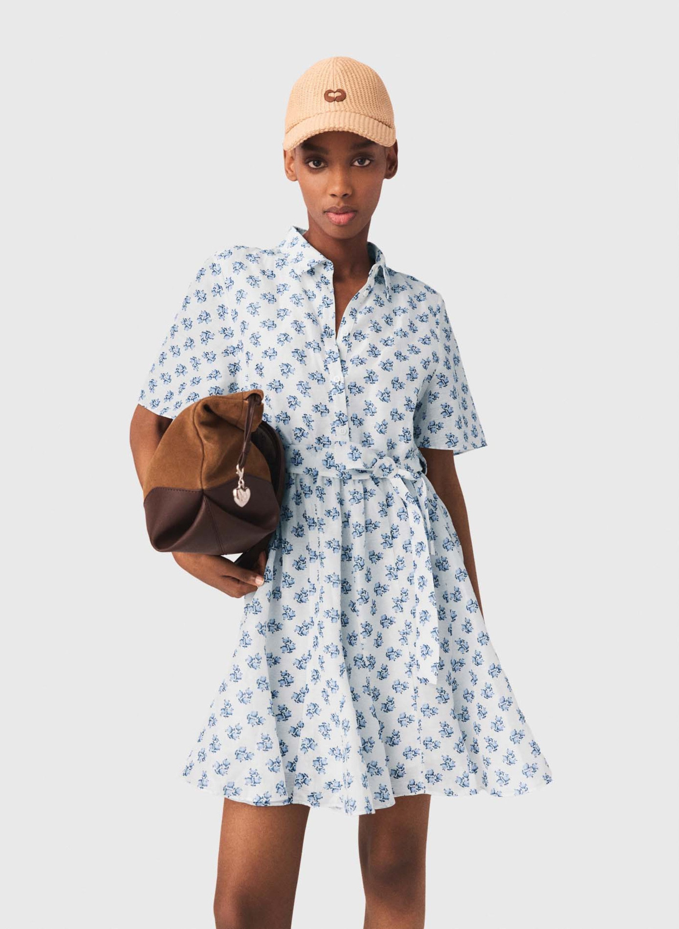 Robe courte évasée imprimée MAJE Bleu