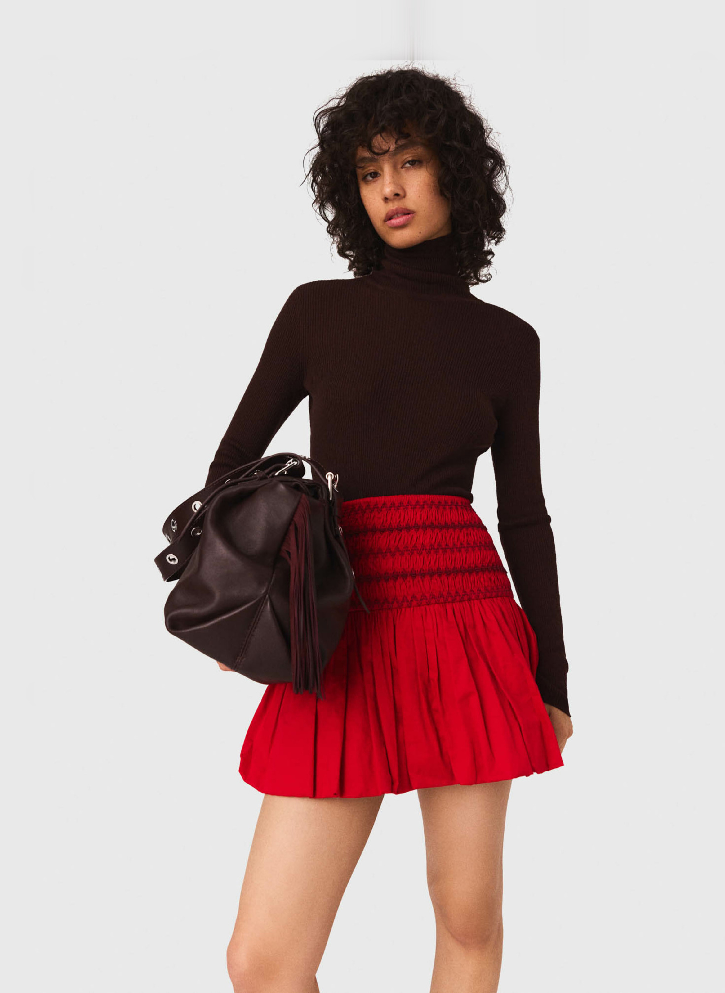 Pull col montant en laine mélangée Marron