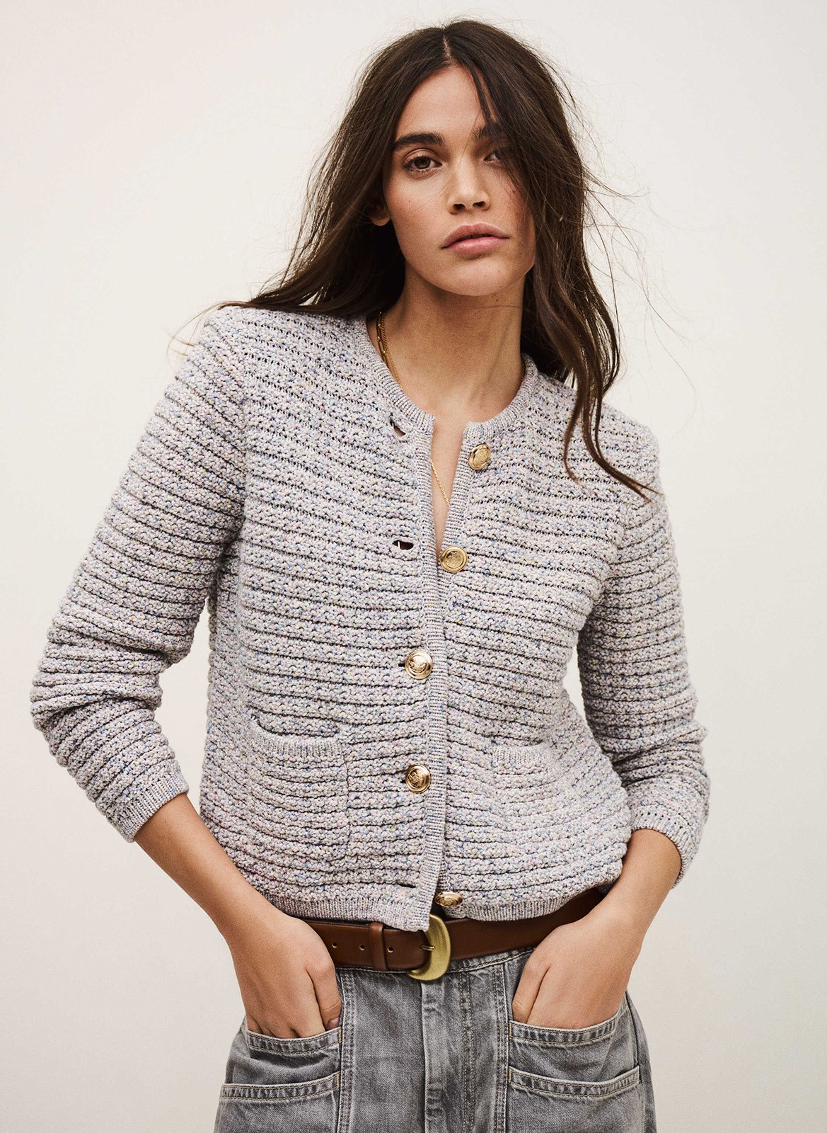 Cardigan col rond en coton mélangé guspa BA&SH Multicolore