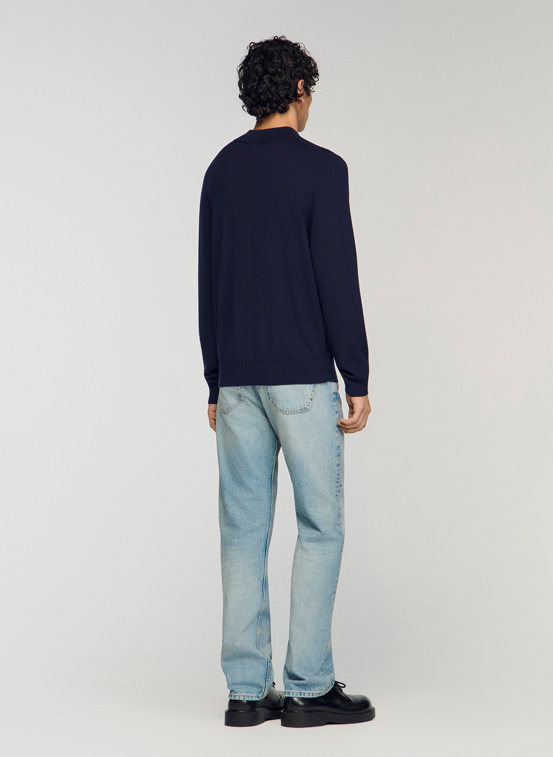Pull droit manches longues uni en laine SANDRO Bleu