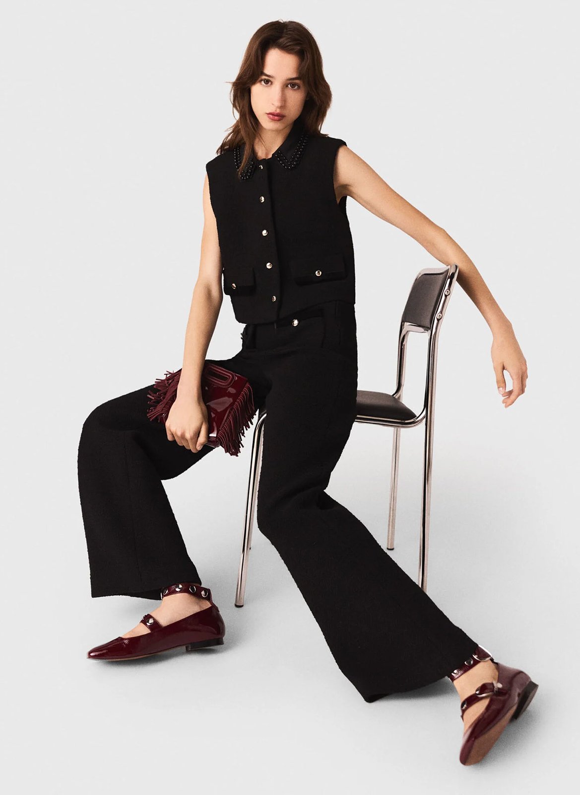 Pantalon droit en tweed MAJE Noir