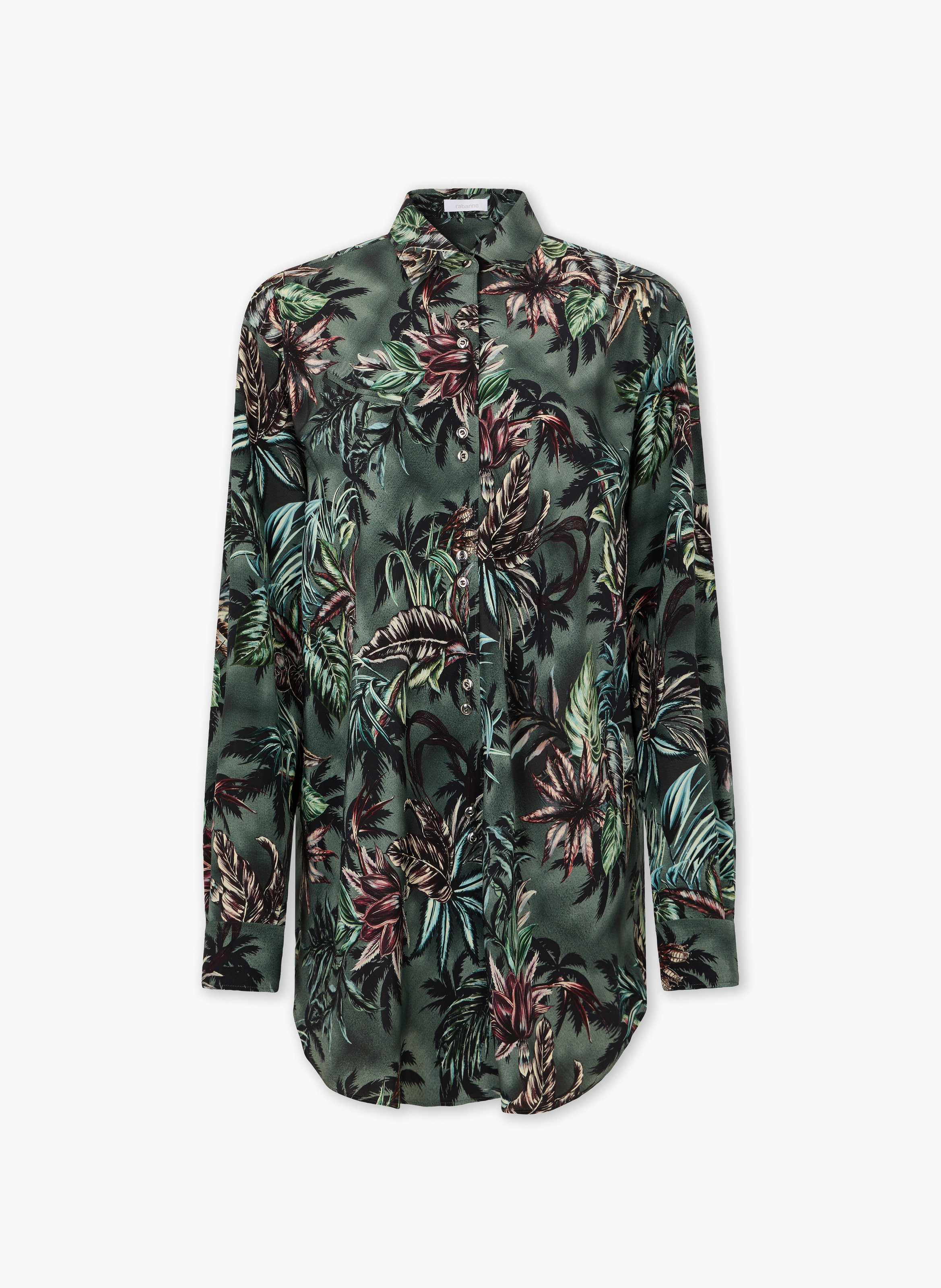 Chemise oversize en crêpe de soie imprimé floral RABANNE Vert