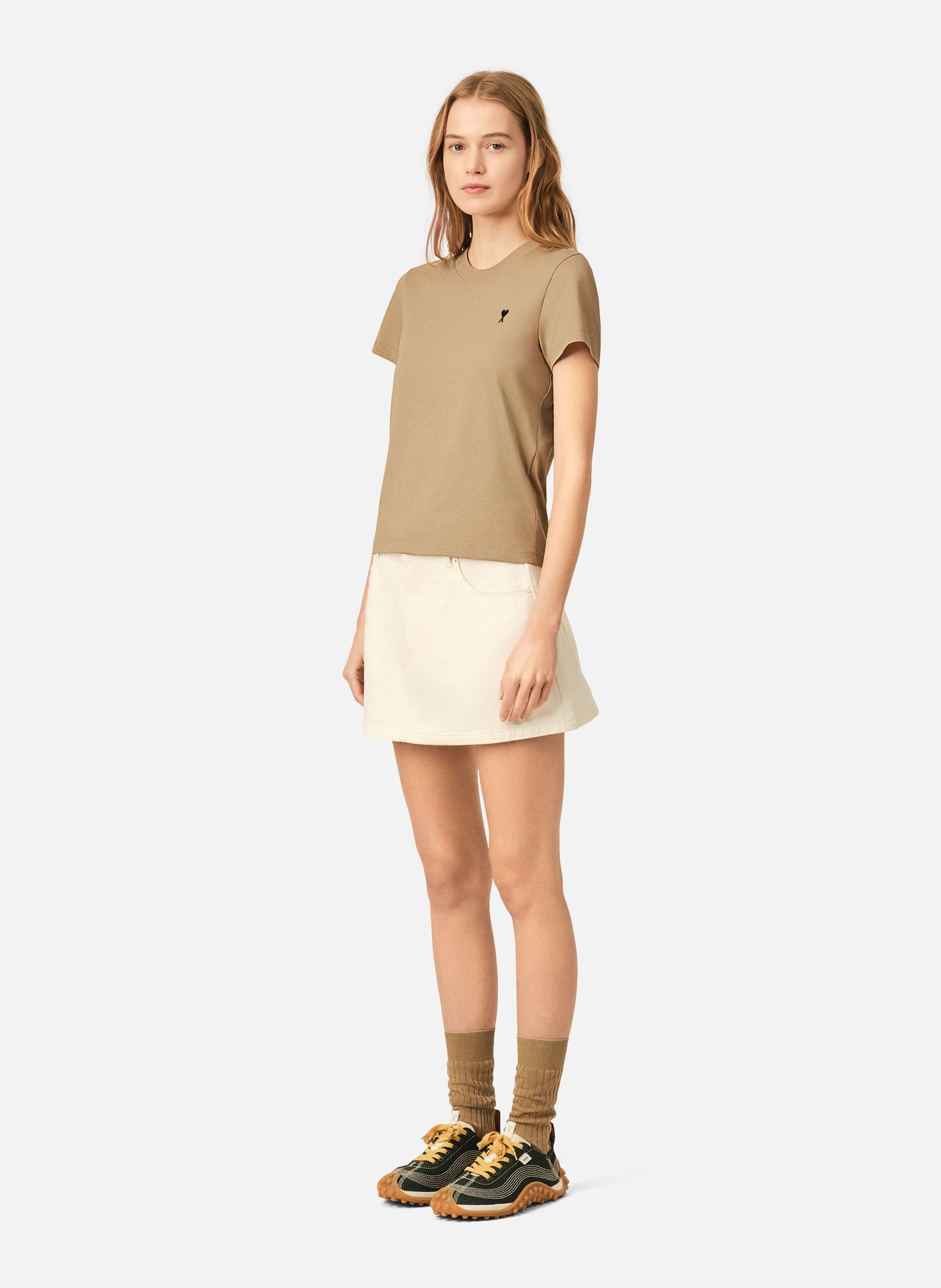 T-shirt ami de coeur croppé en coton AMI PARIS Beige