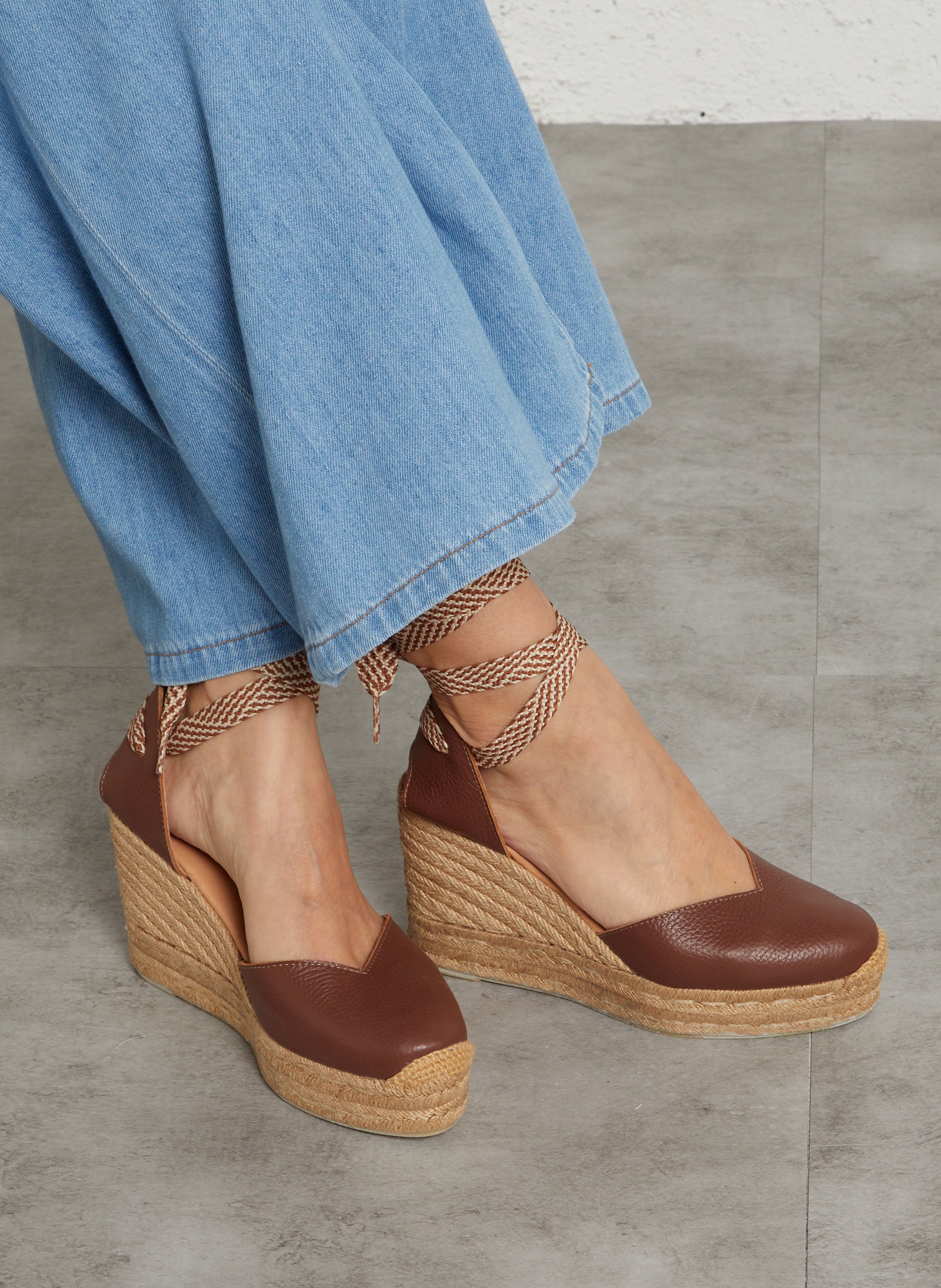 Espadrilles compensées en cuir stan MAISON 123 Marron