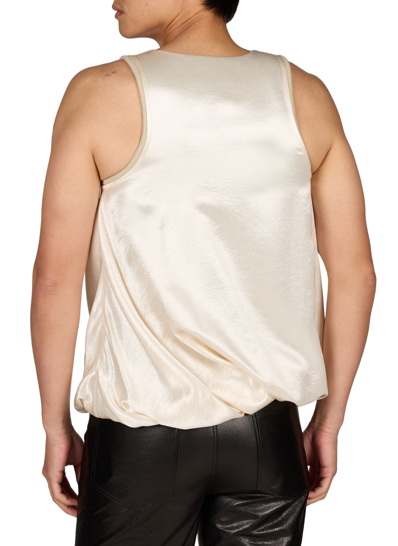 Shiny tank top with puffy hem. SEAN SUEN Beige