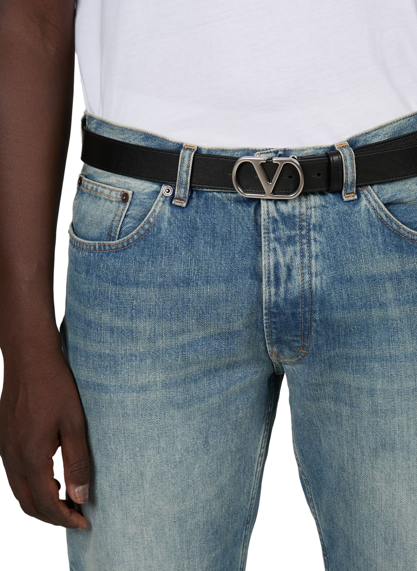 Calf leather logo belt VALENTINO Black