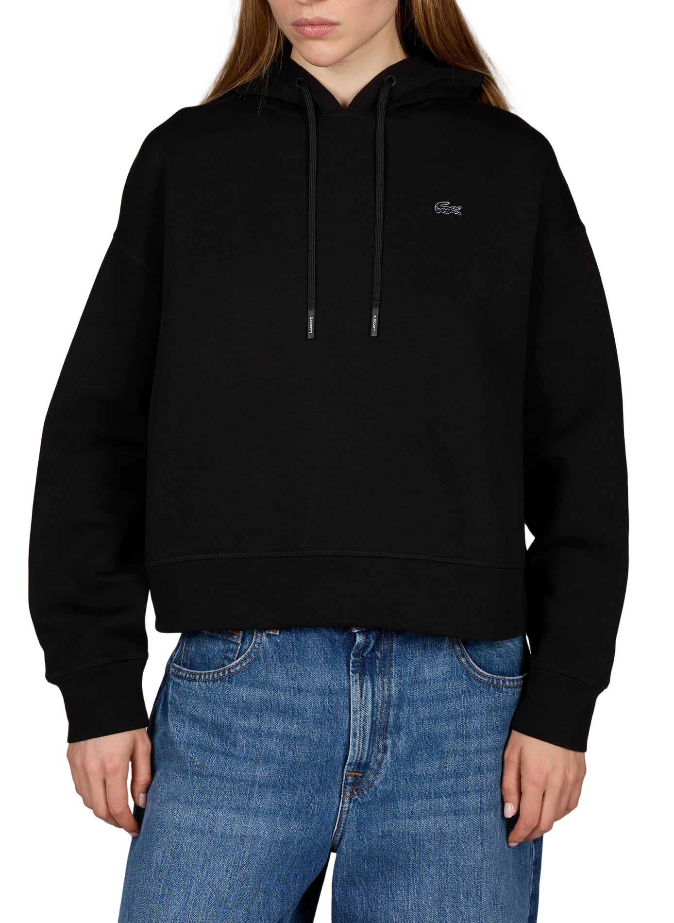 Oversize Kapuzenpullover mit gesticktem Logo aus Baumwollmischung LACOSTE Schwarz