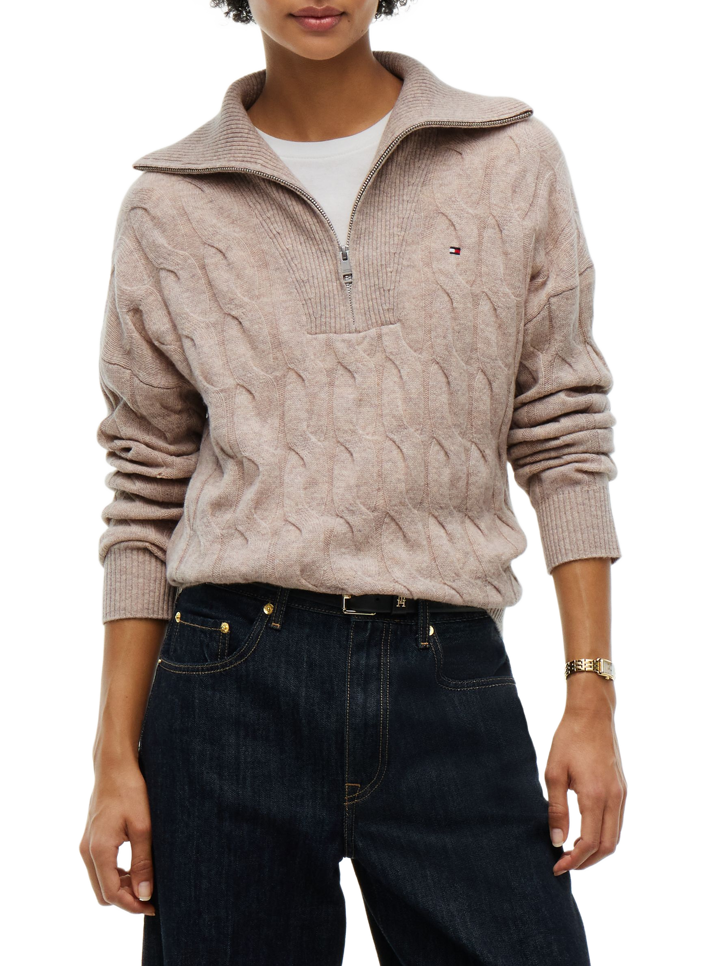 Pull col zippé en laine | Beige TOMMY HILFIGER Femme