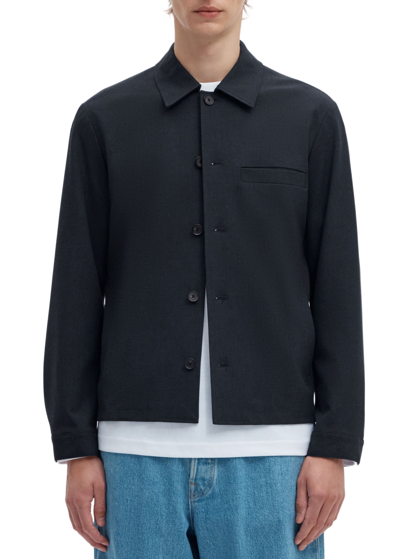 Gerade geschnittene Jacke mit klassischem Kragen und Knopfleiste SELECTED Blau