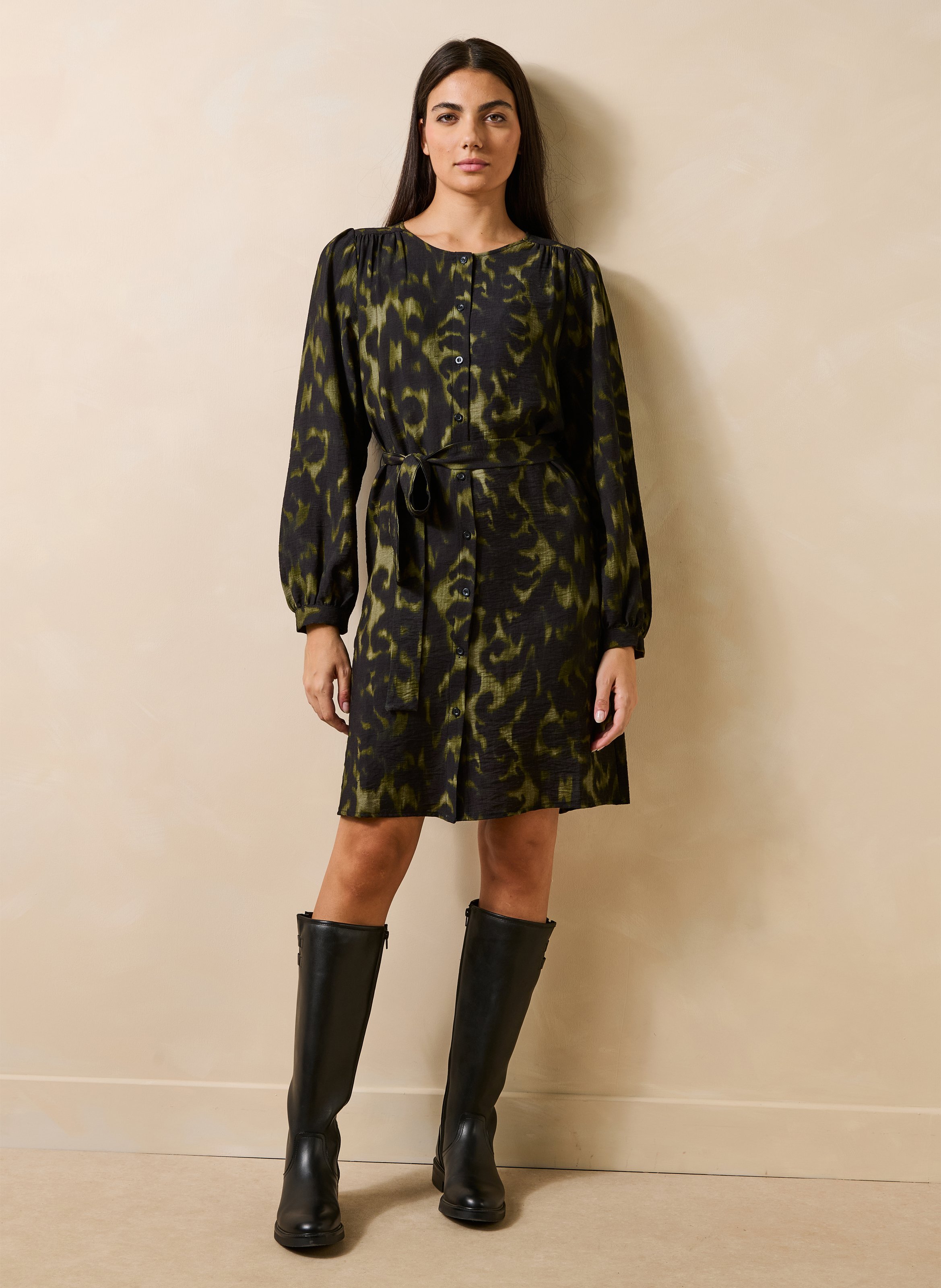 Losvallende jurk met ronde hals en print LA FEE MARABOUTEE Groen