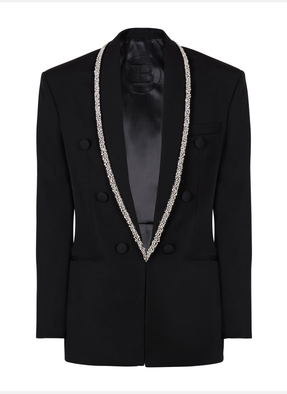 Veste en grain de poudre à col brodé Noir by BALMAIN BALMAIN Veste en grain de poudre à col brodé Noir