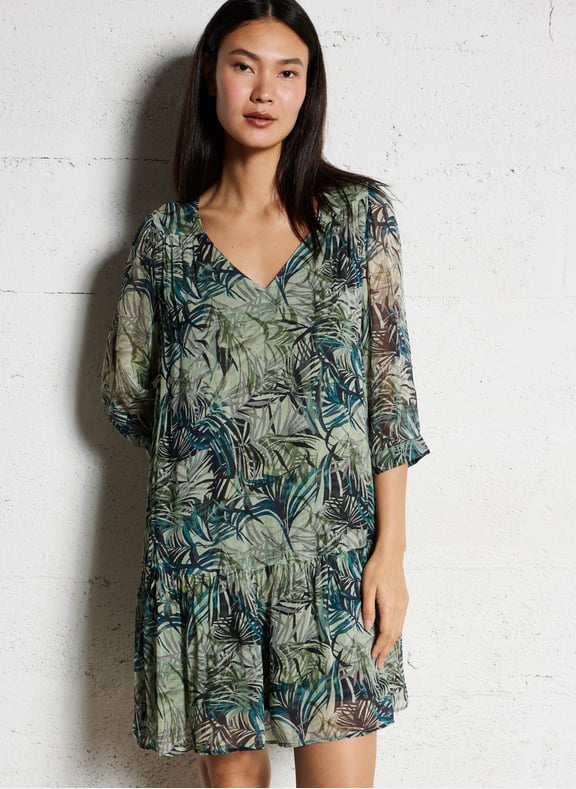 Robe courte col v à imprimé floral Bleu by IKKS IKKS Robe courte col v à imprimé floral Bleu