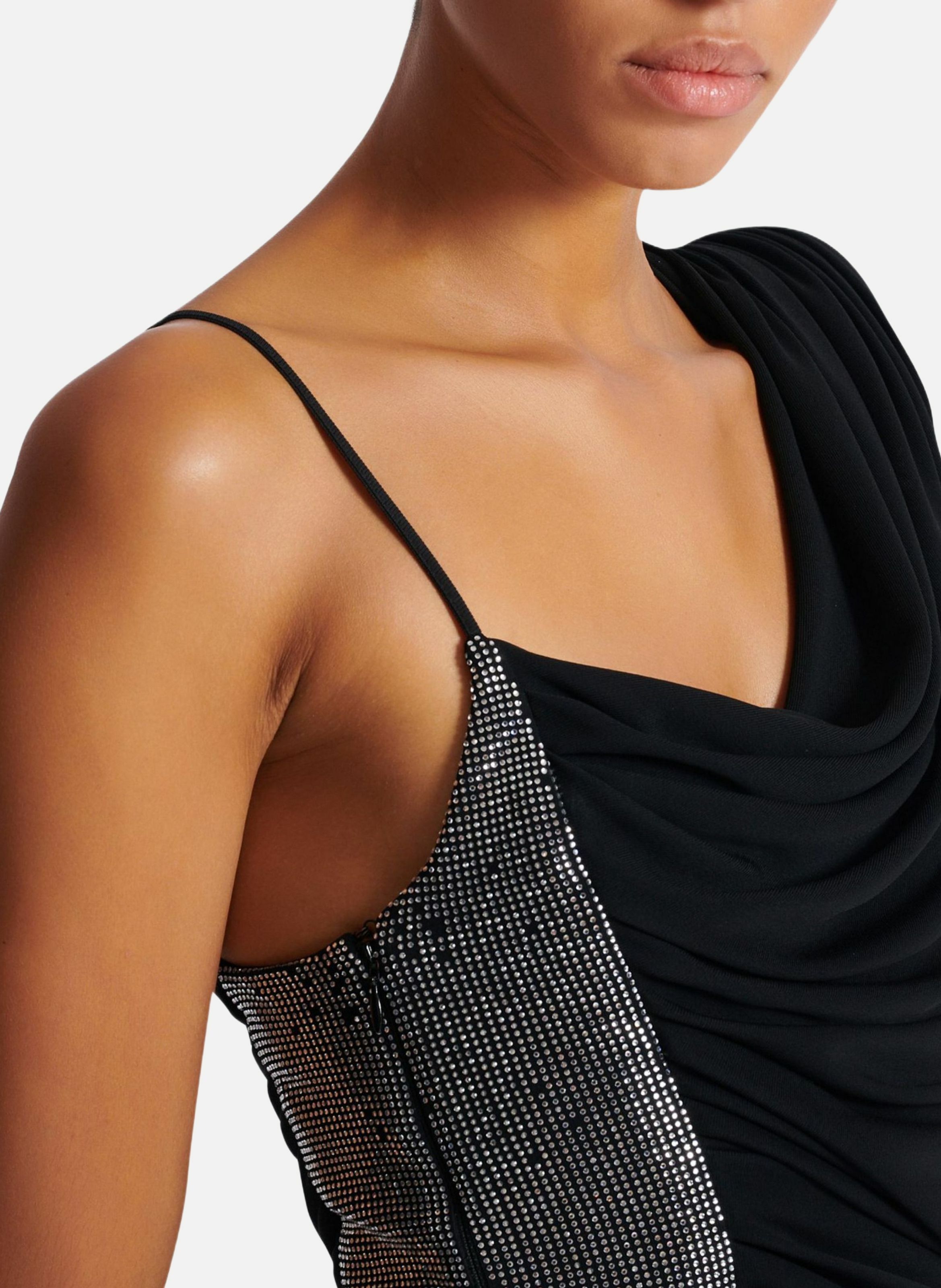 Robe bi-matière asymétrique et drapée BALMAIN Noir