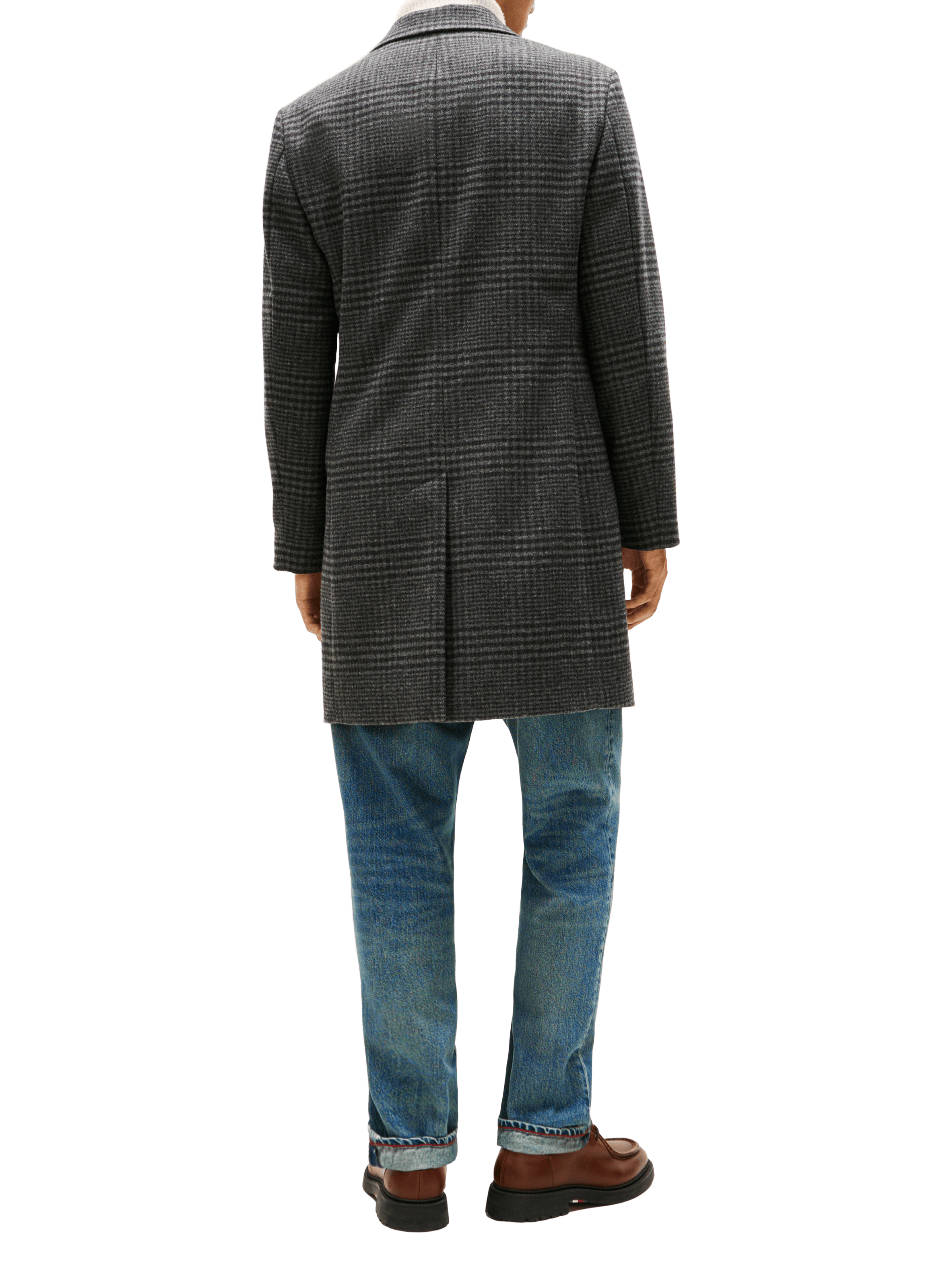 Mid-length checked coat in blended wool TOMMY HILFIGER Grey