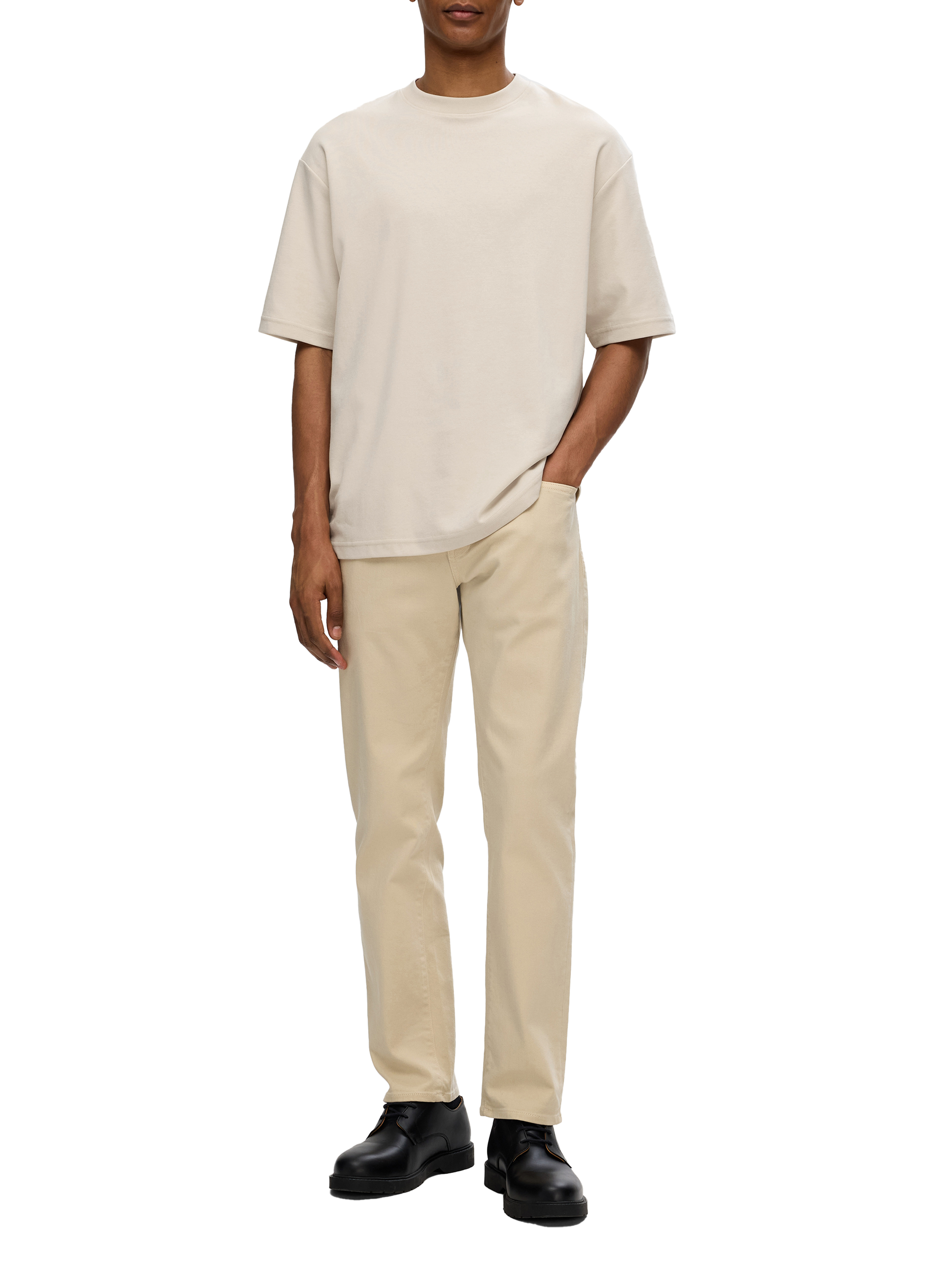Plain t-shirt in blended cotton SELECTED Beige
