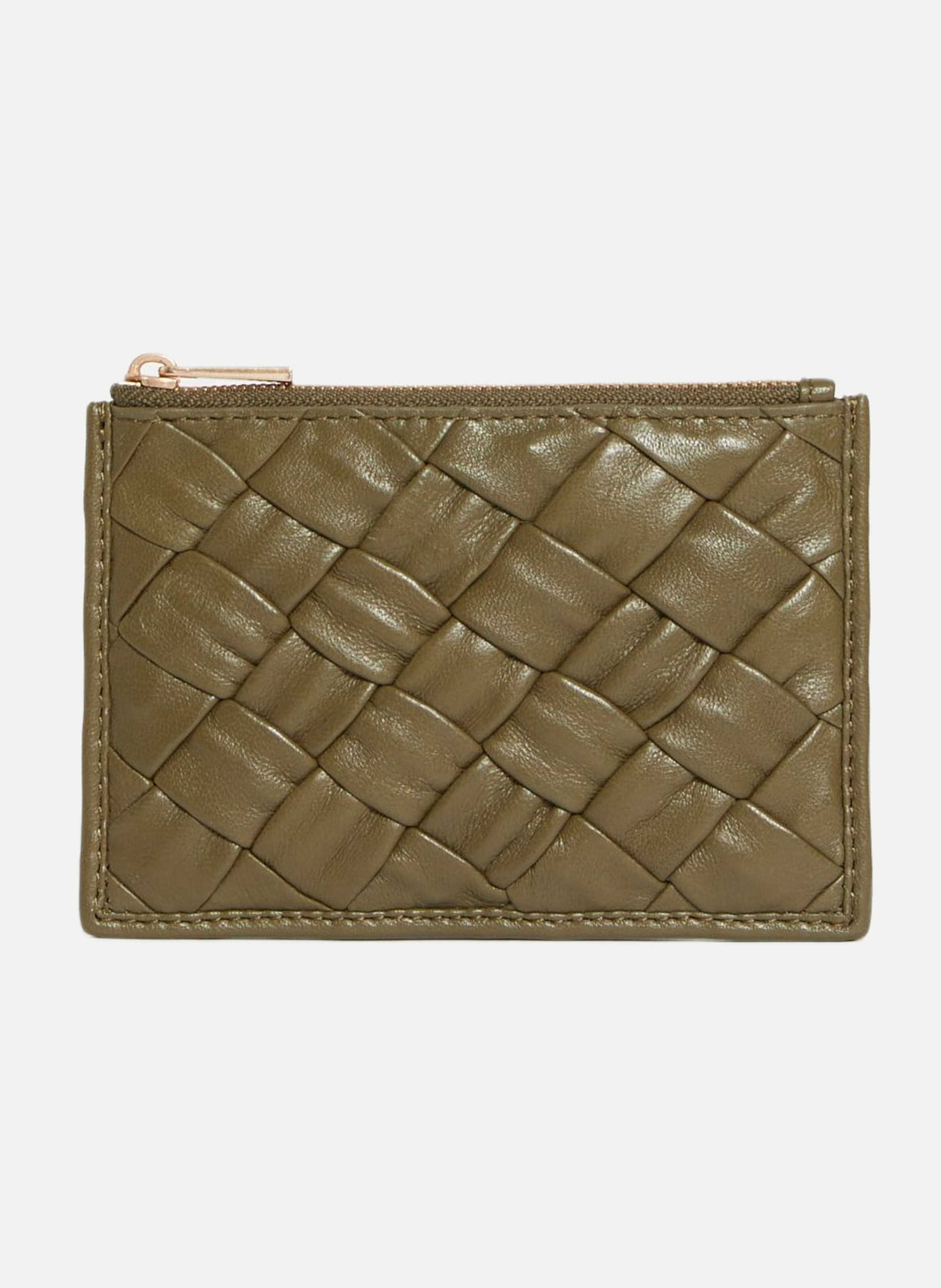 Porte monnaie en cuir tréssé noir VANESSA BRUNO Vert