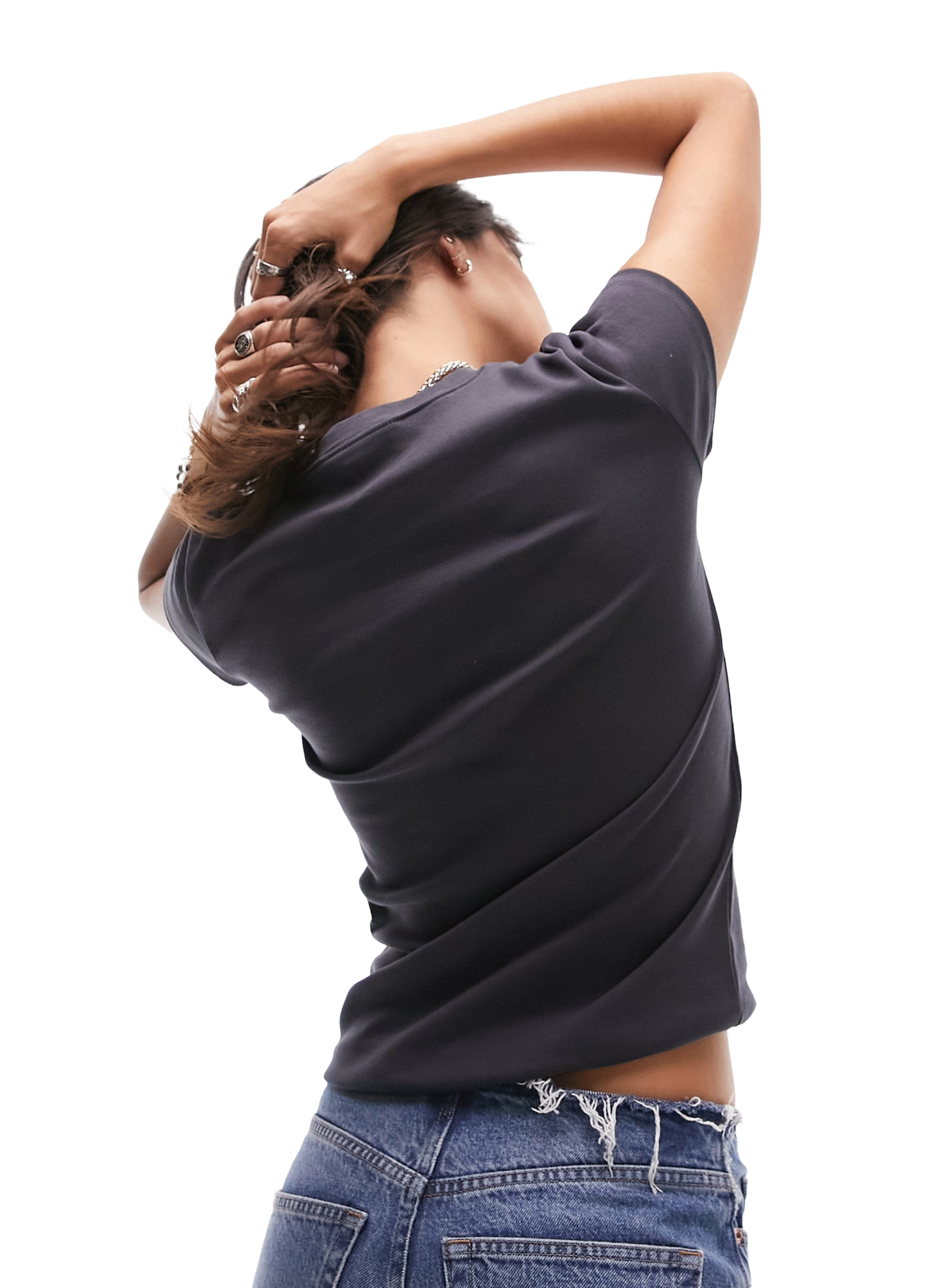 T-shirt col rond en coton TOPSHOP Gris