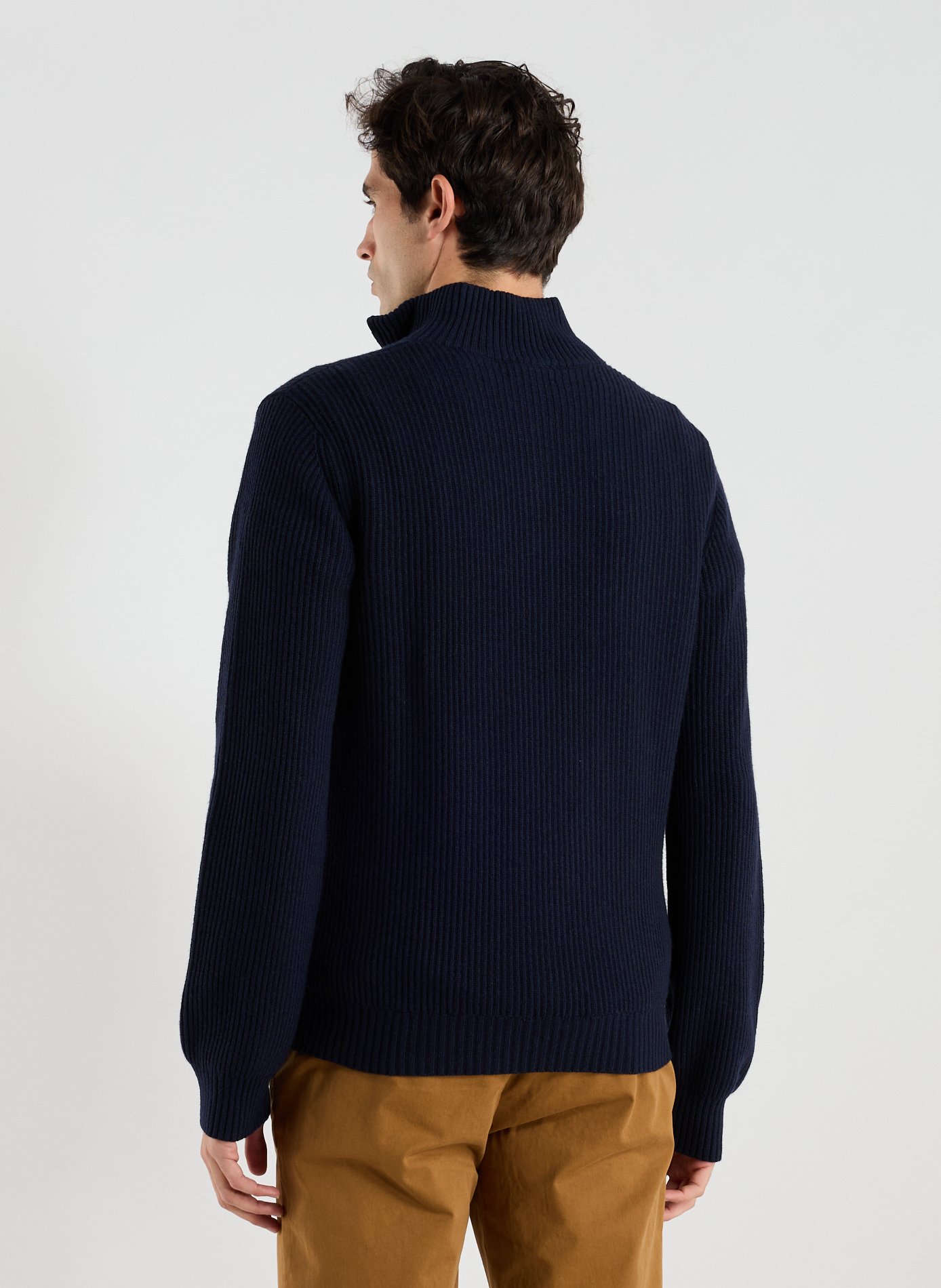 Pull côtelé à col zippé WOOLRICH Bleu