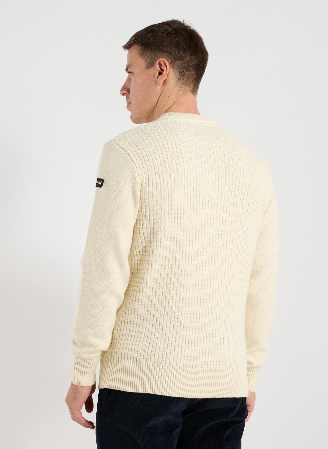 Pull côtelé à col rond SCHOTT Blanc
