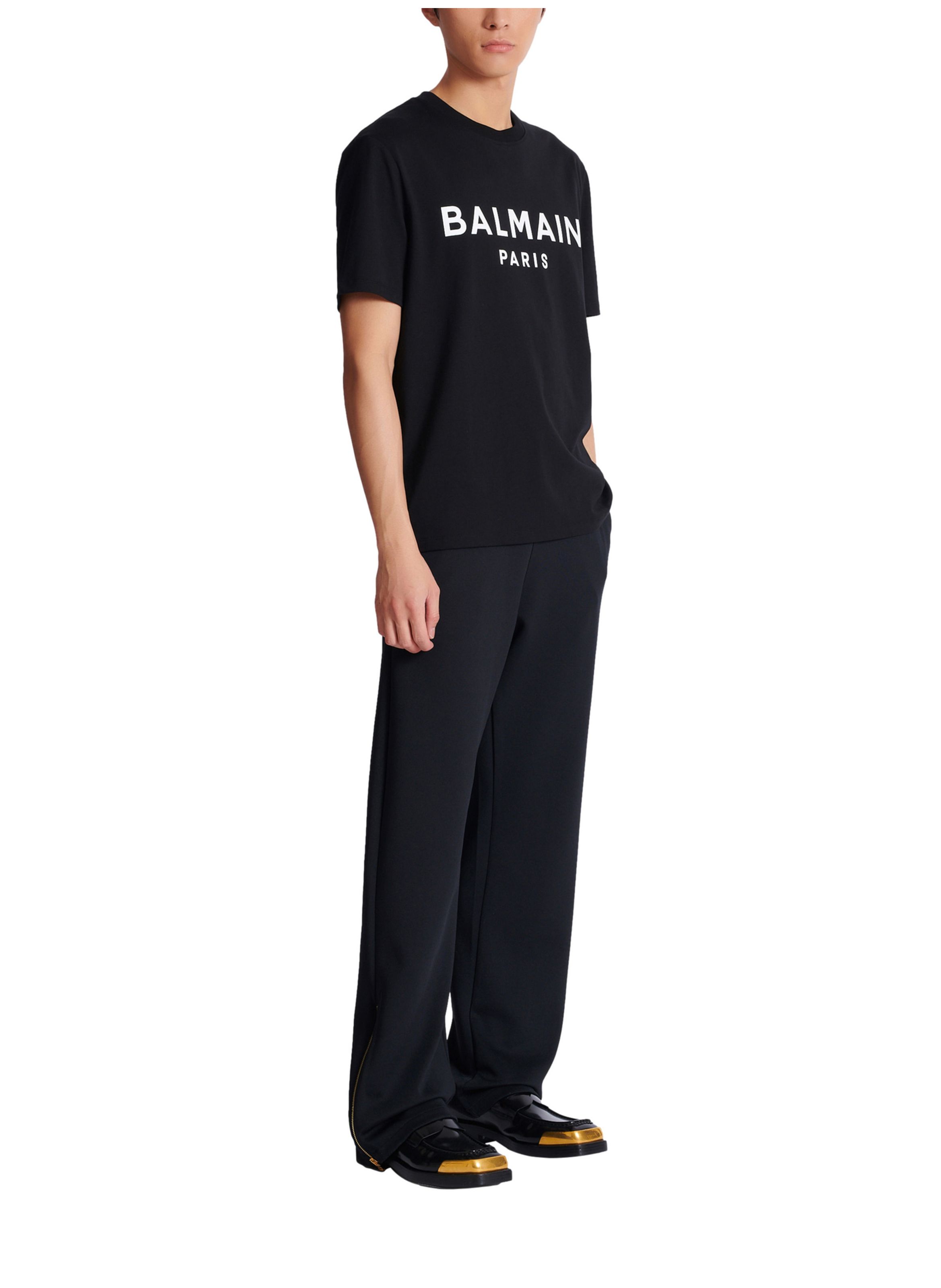 T-shirt en coton à imprimé BALMAIN Noir