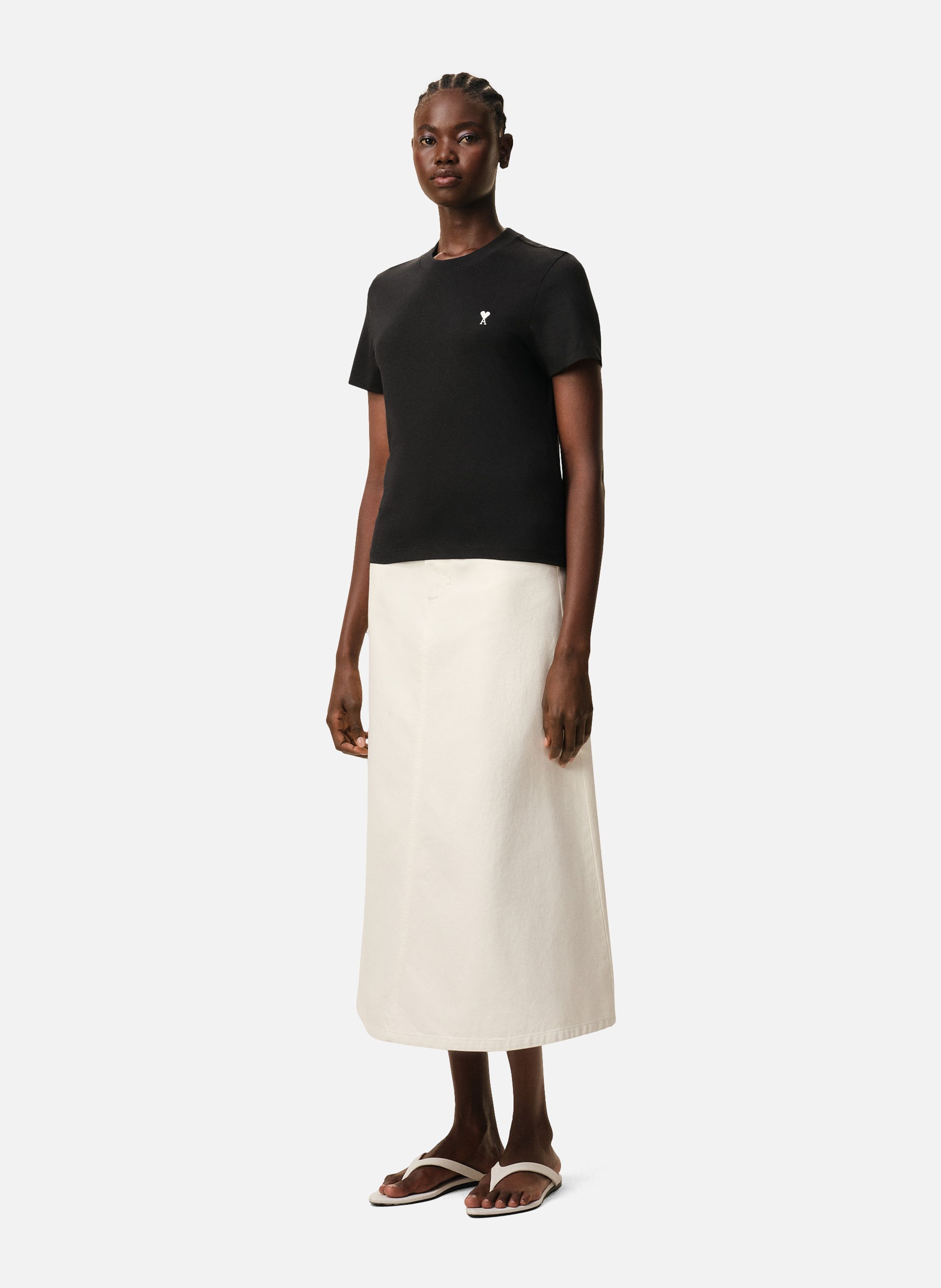 T-shirt Ami De Coeur Croppé En Coton AMI PARIS Noir