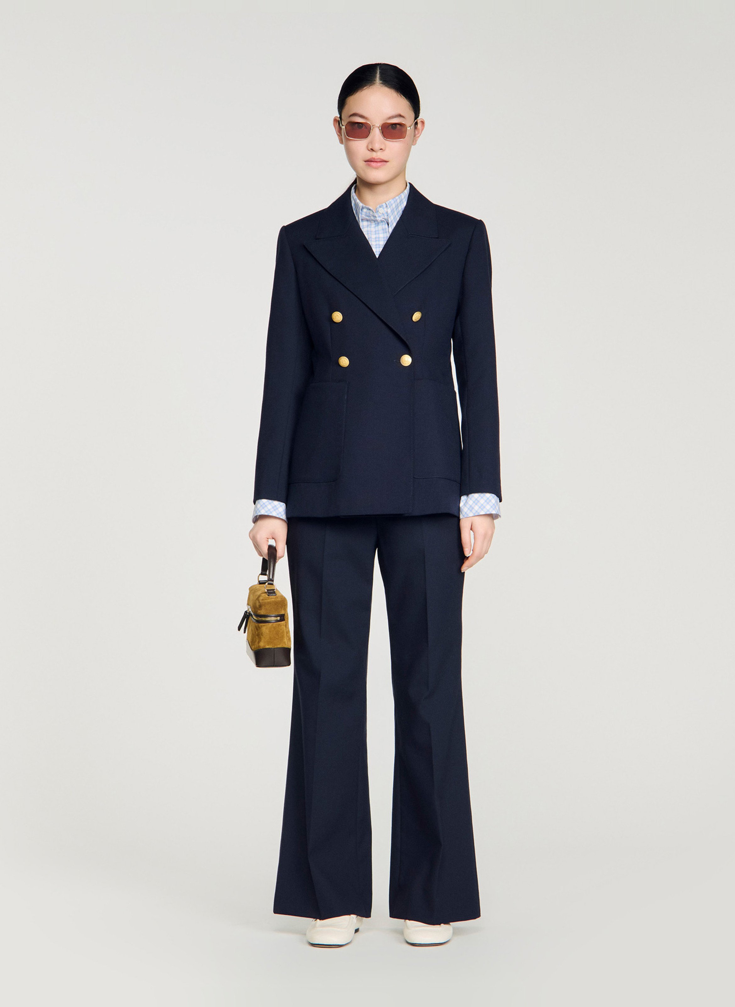 Veste tailleur boutonnée en laine mélangée SANDRO Bleu