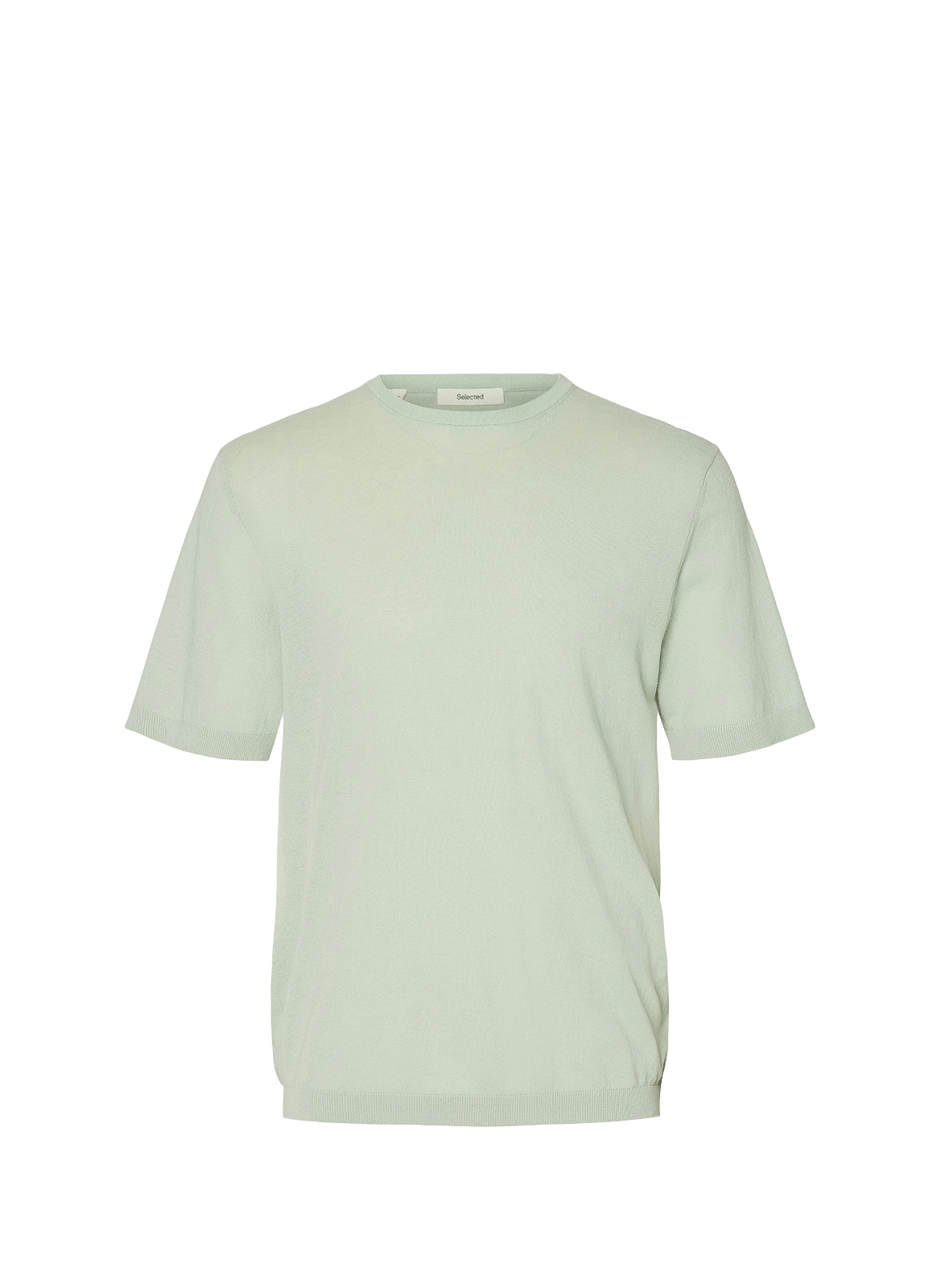 T-shirt manches courtes en coton et lin SELECTED Vert
