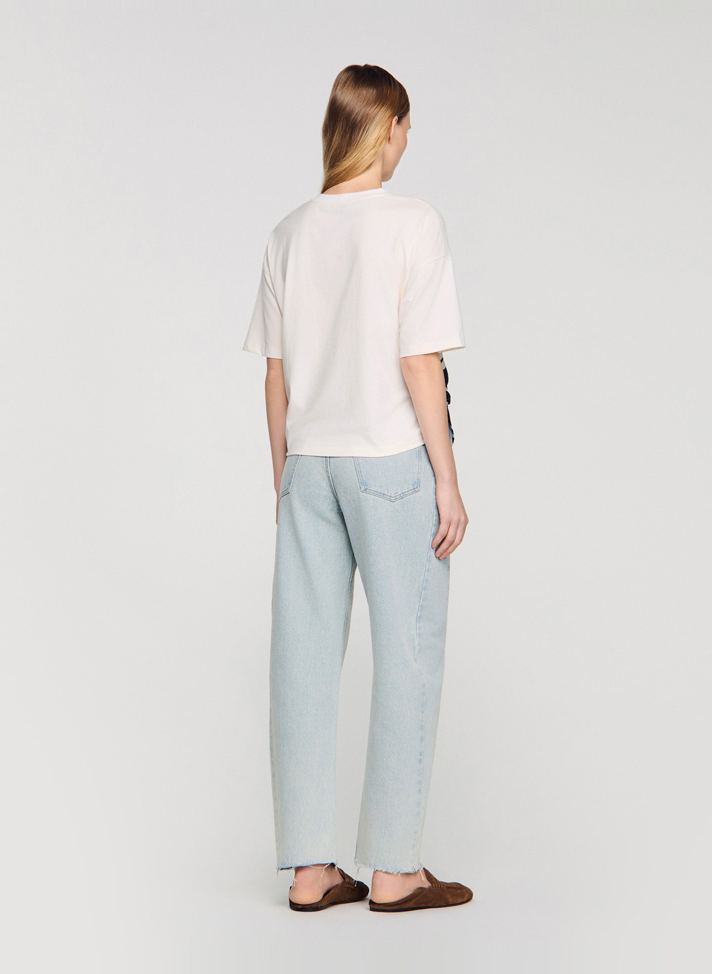 Tee-shirt oversize col rond en coton imprimé SANDRO Bleu