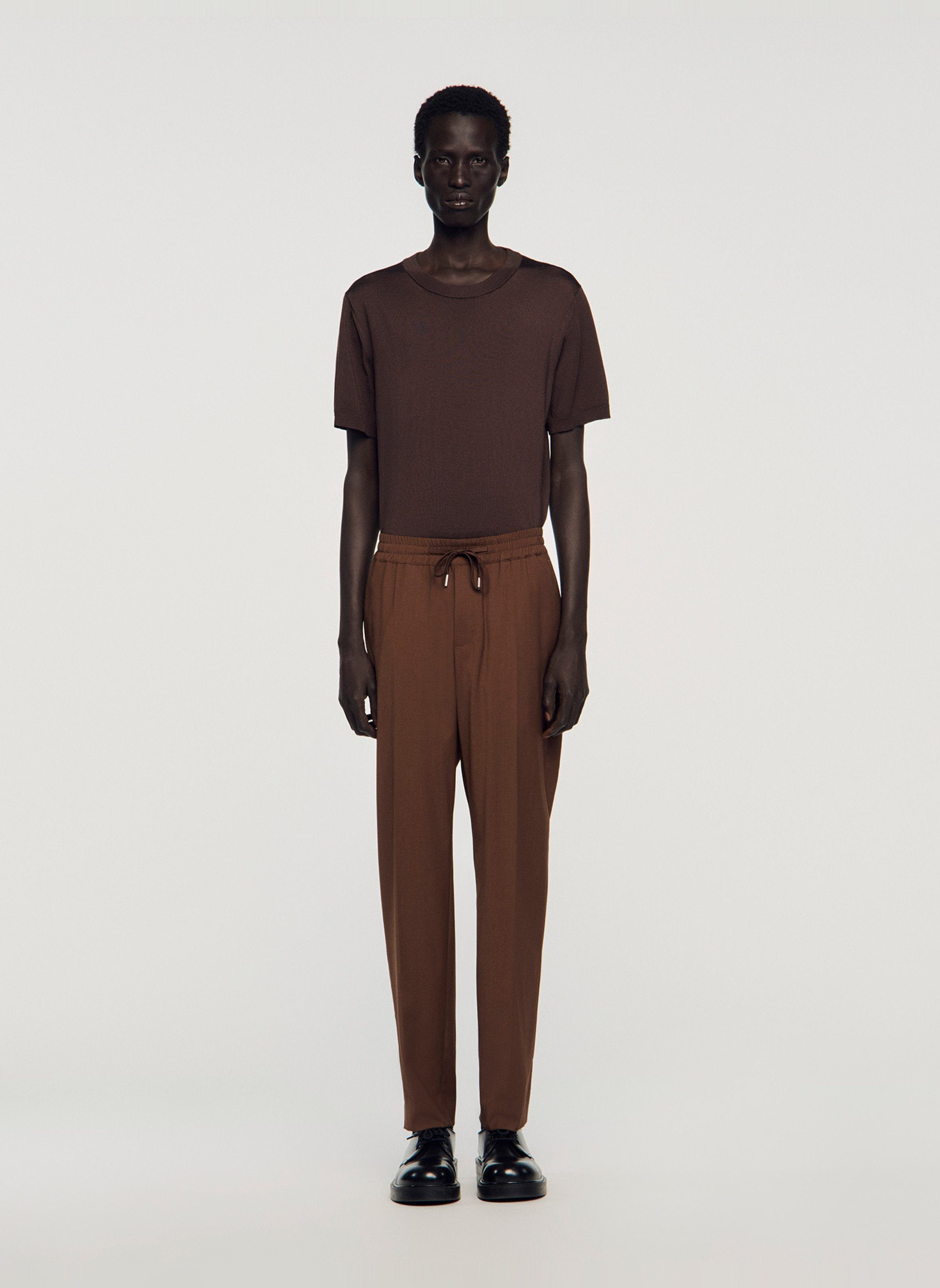 Pantalon droit élastiqué SANDRO Marron