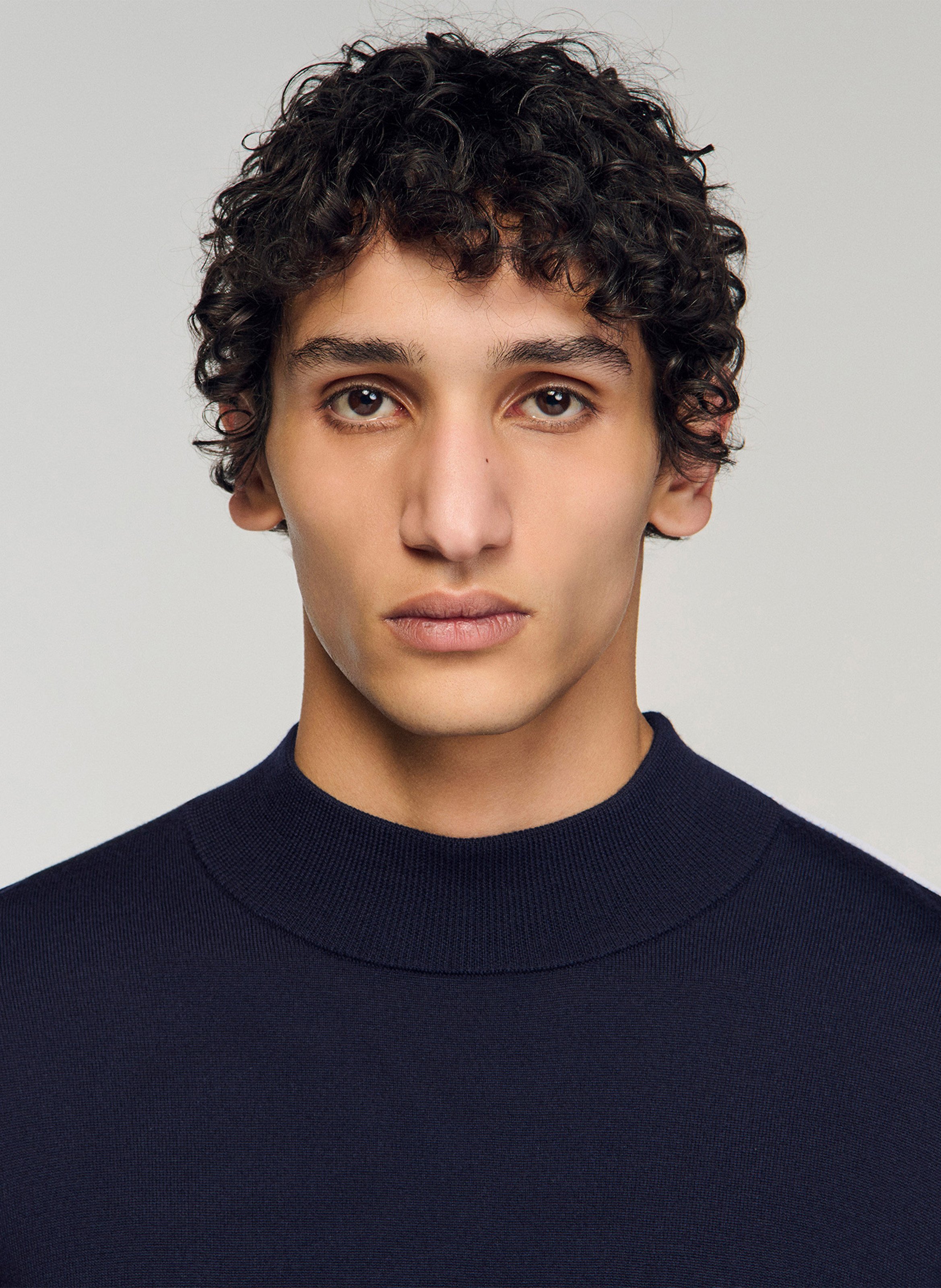 Pull droit manches longues uni en laine SANDRO Bleu