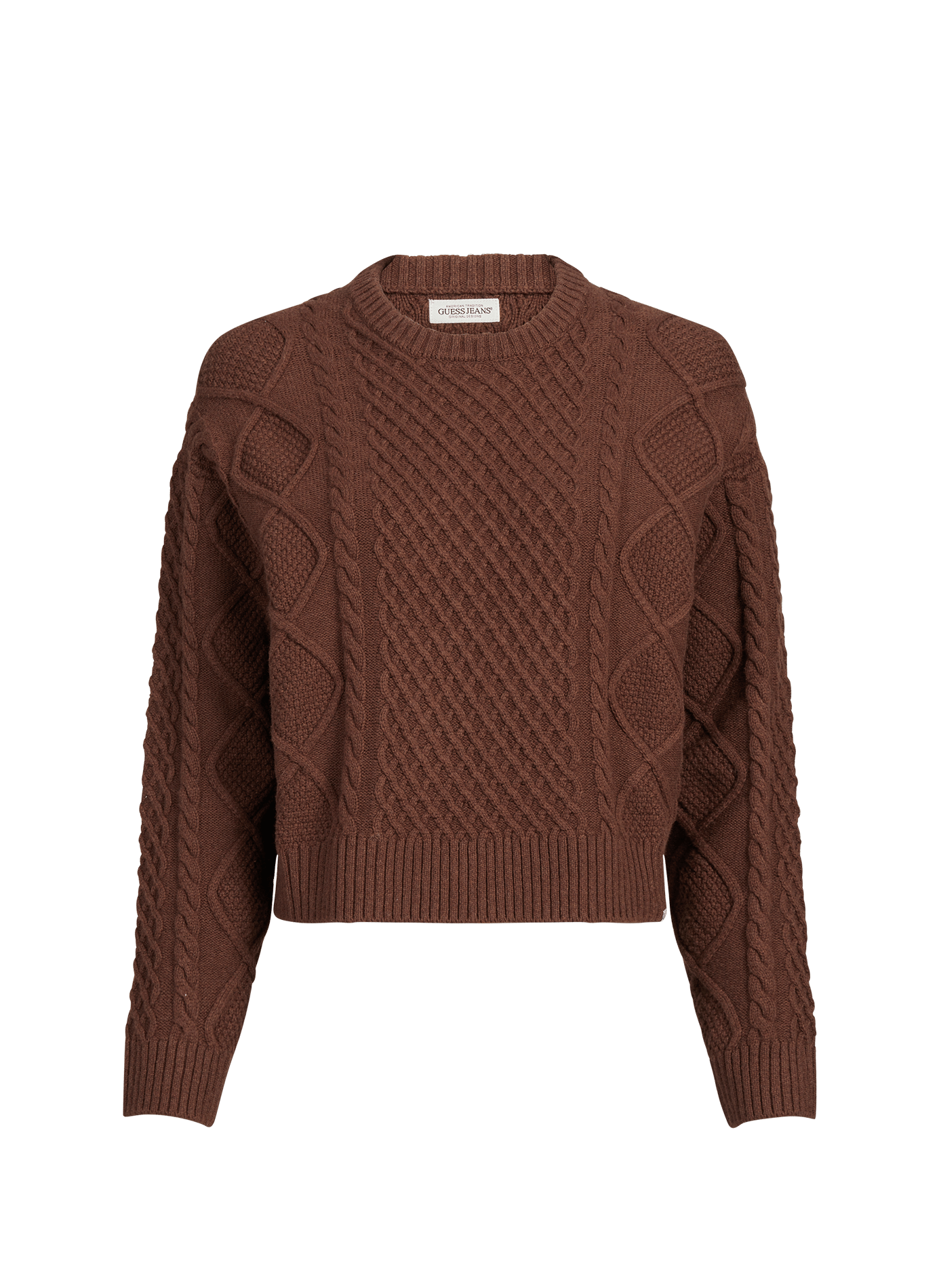 Straight fit cotton blend sweater GUESS Brown