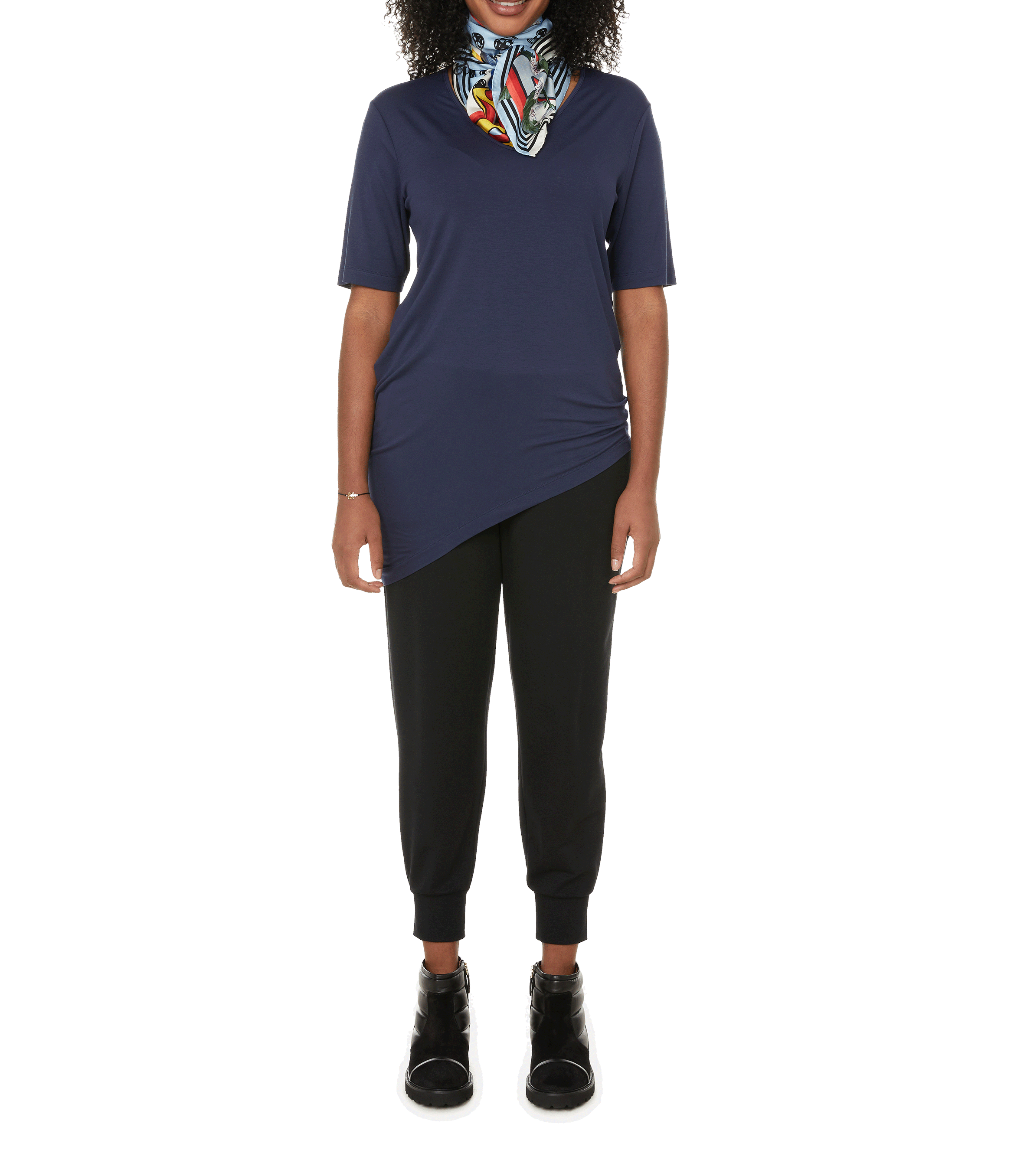 Genevette asymmetric V-neck stretch viscose T-shirt UNIVERSAL STANDARD Blue