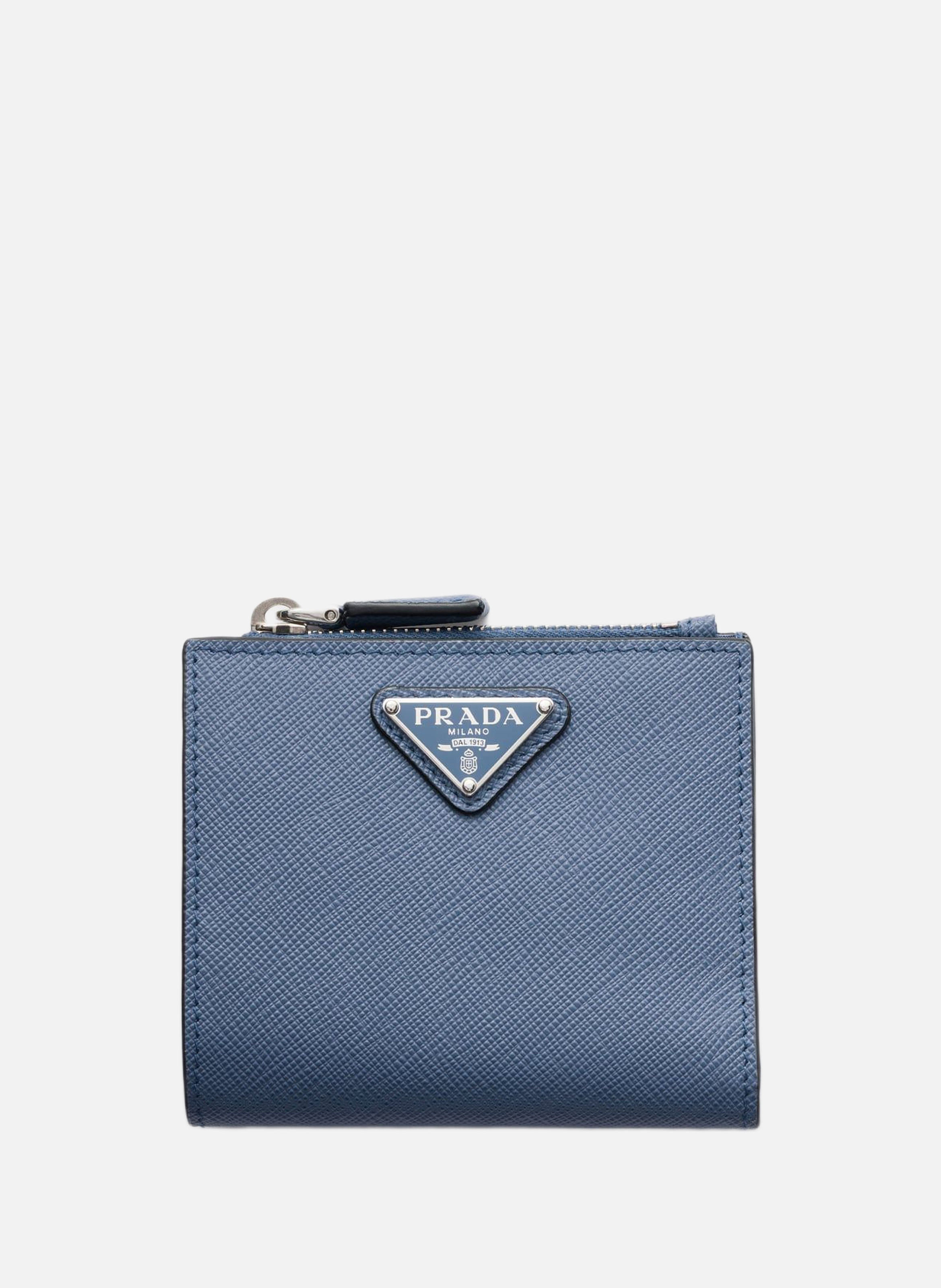 Petit portefeuille en cuir saffiano PRADA Bleu
