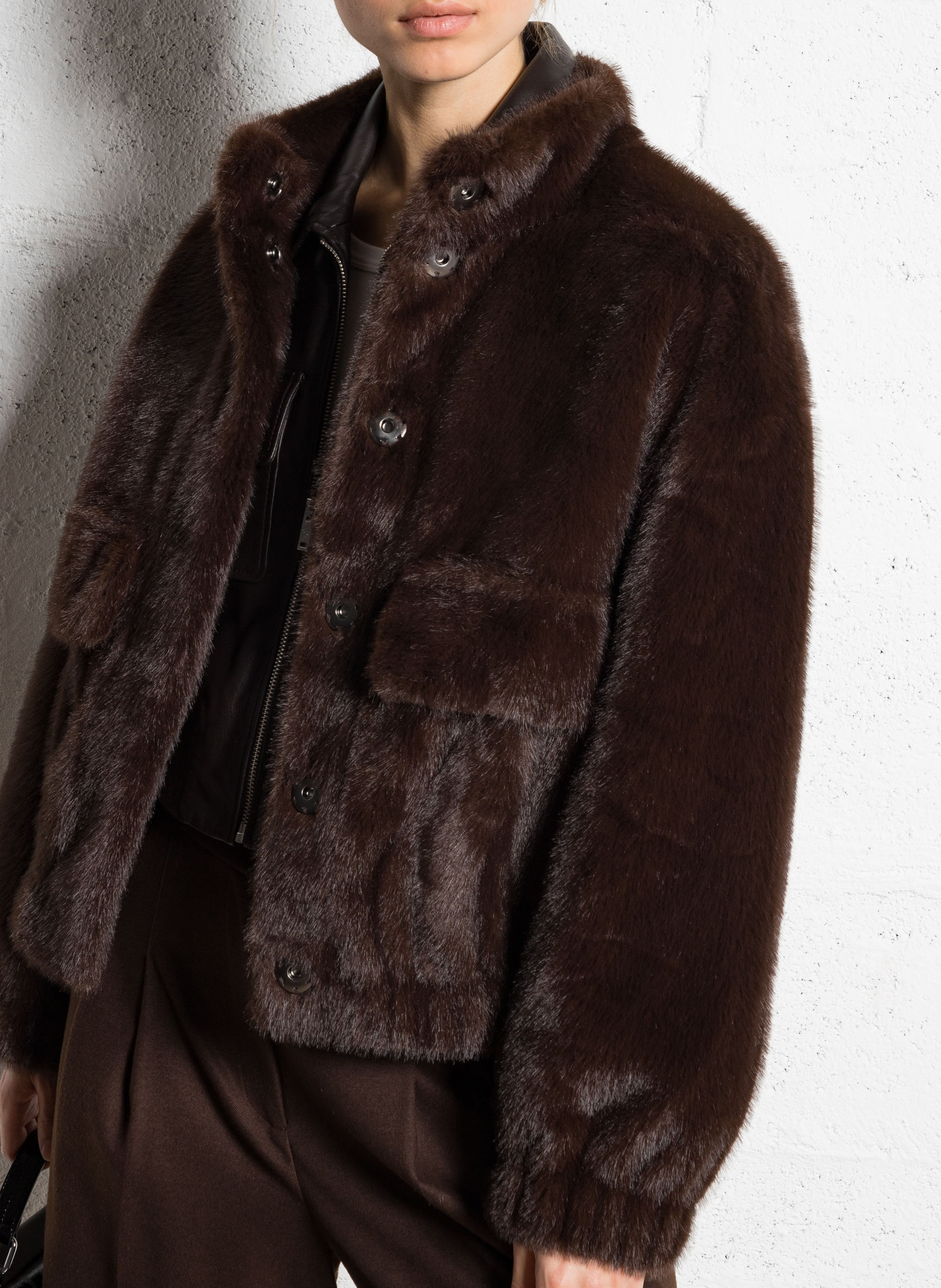Veste ample col montant en fourrure synthétique paros BA&SH Marron