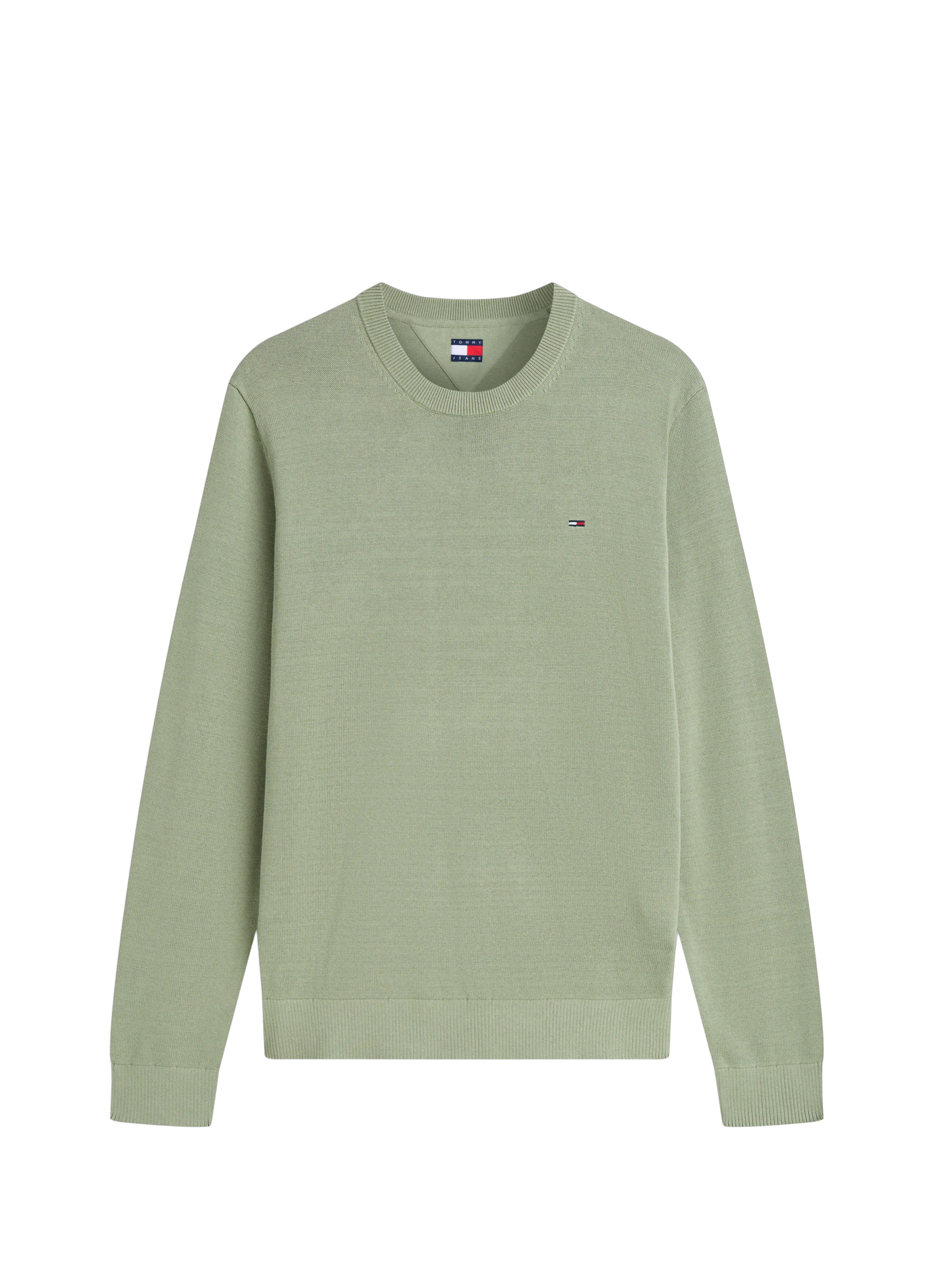 Round neck sweater with embroidered logo in cotton  Spring olive