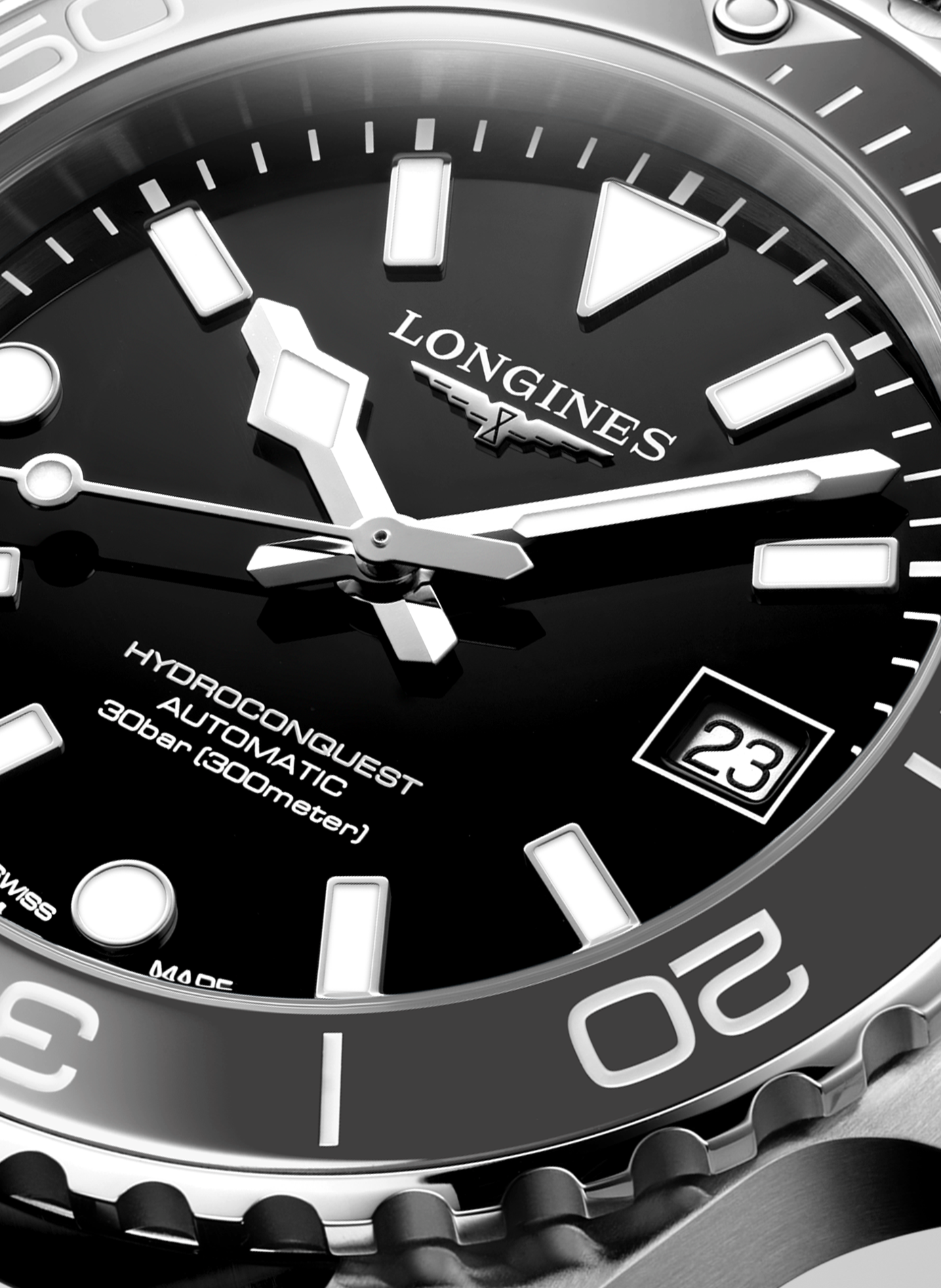 Montre quartz HydroConquest en acier inoxydable LONGINES Noir
