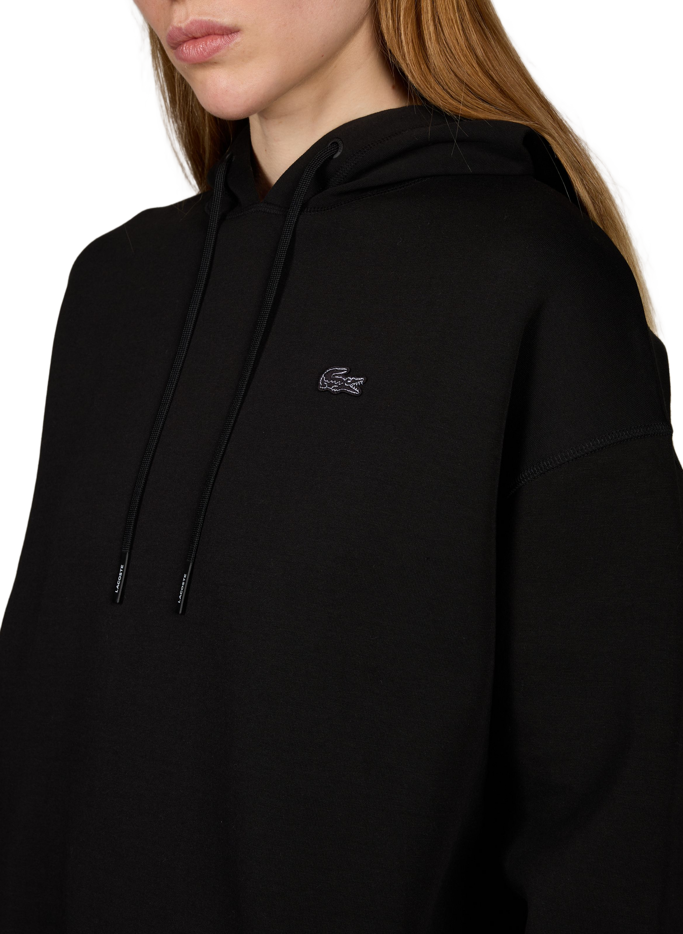 Oversize Kapuzenpullover mit gesticktem Logo aus Baumwollmischung LACOSTE Schwarz