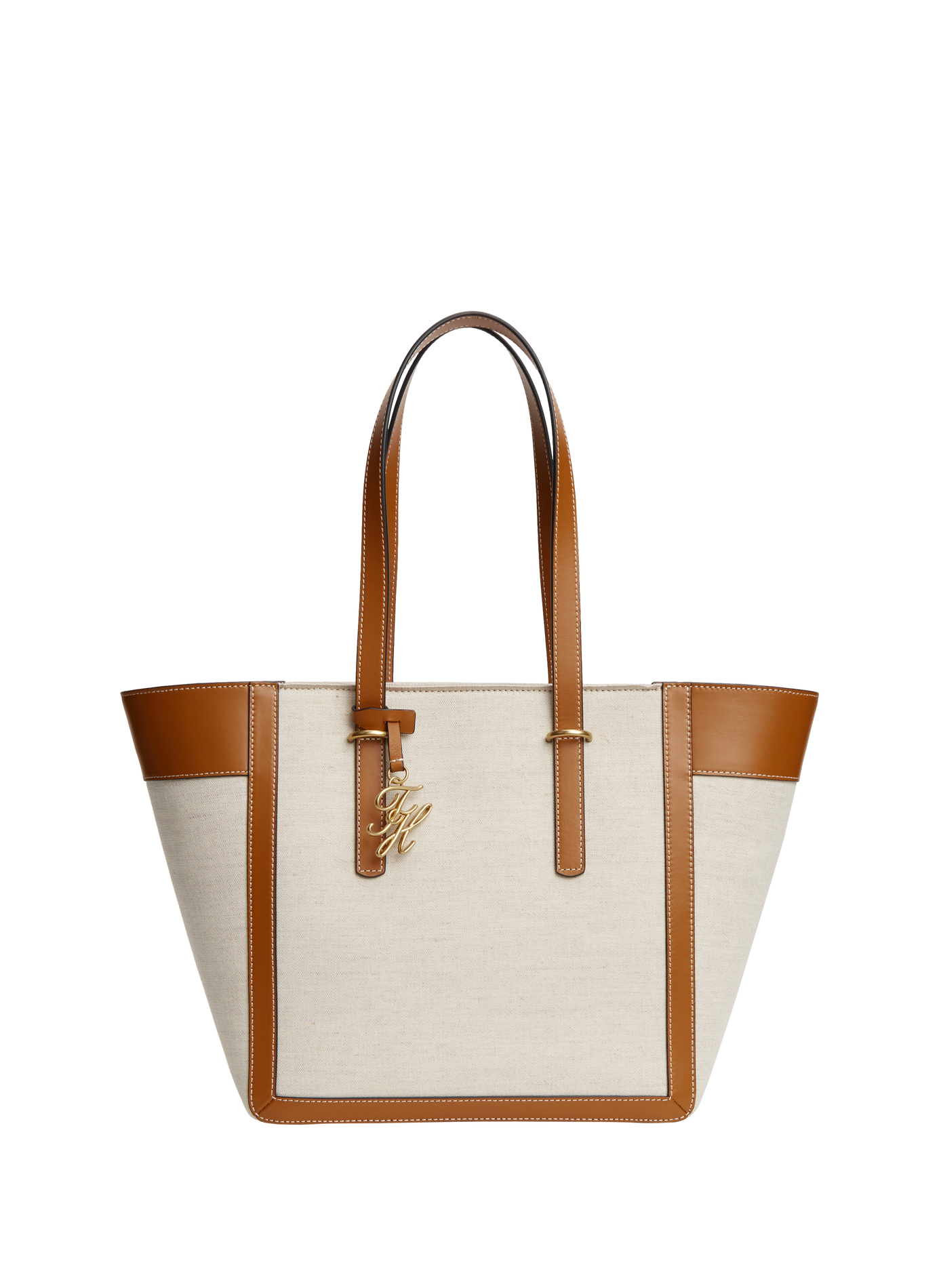 Sac à main à breloque marque en cuir et coton TOMMY HILFIGER Marron