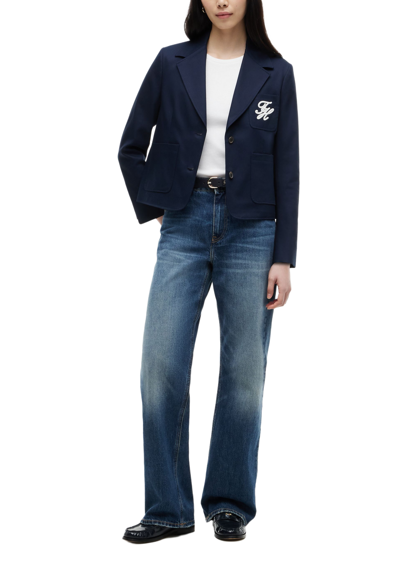 Blazer court à logo brodé en coton TOMMY HILFIGER Bleu