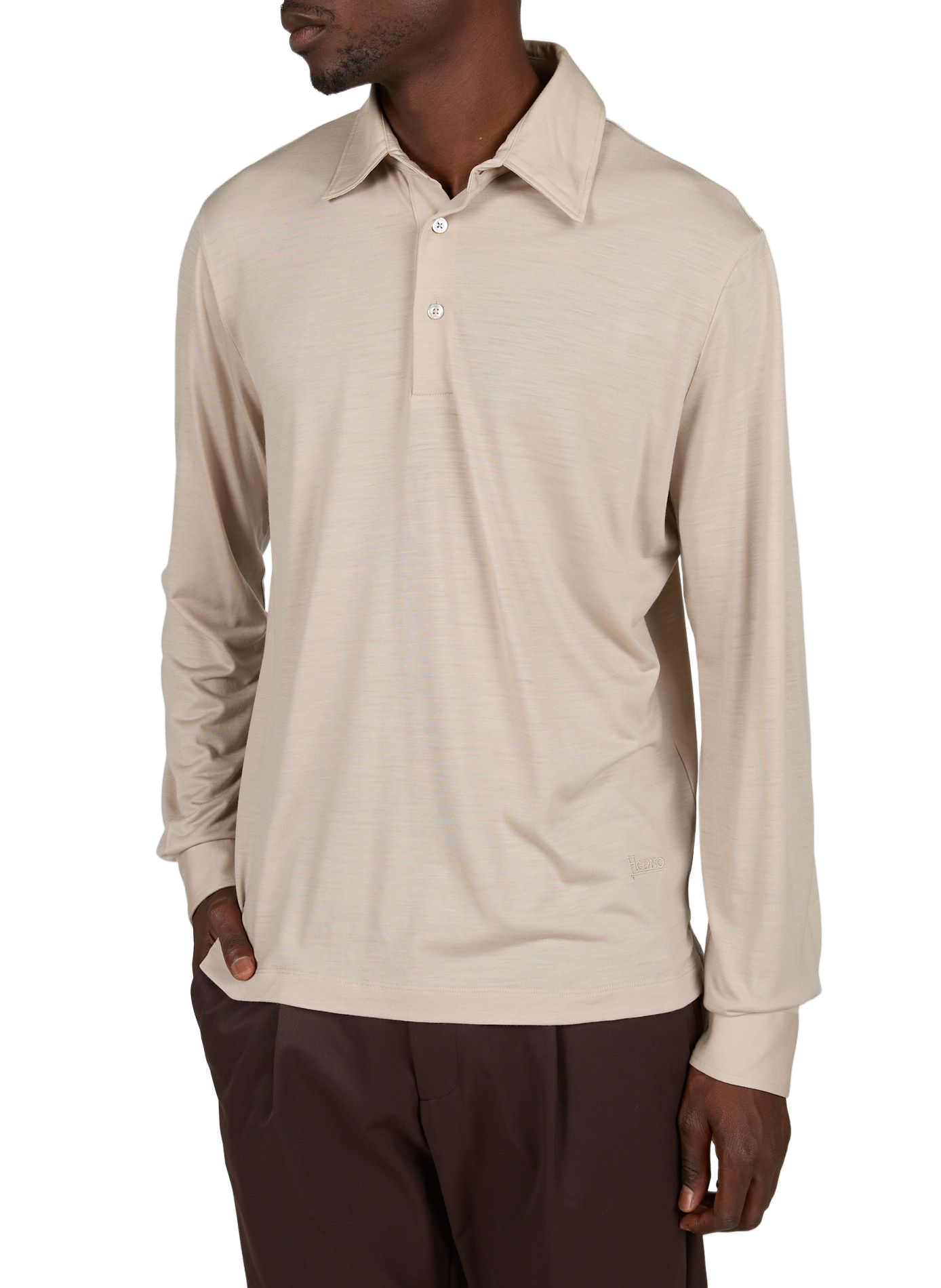 Feine einfarbige Woll-Polohemd HERNO Beige