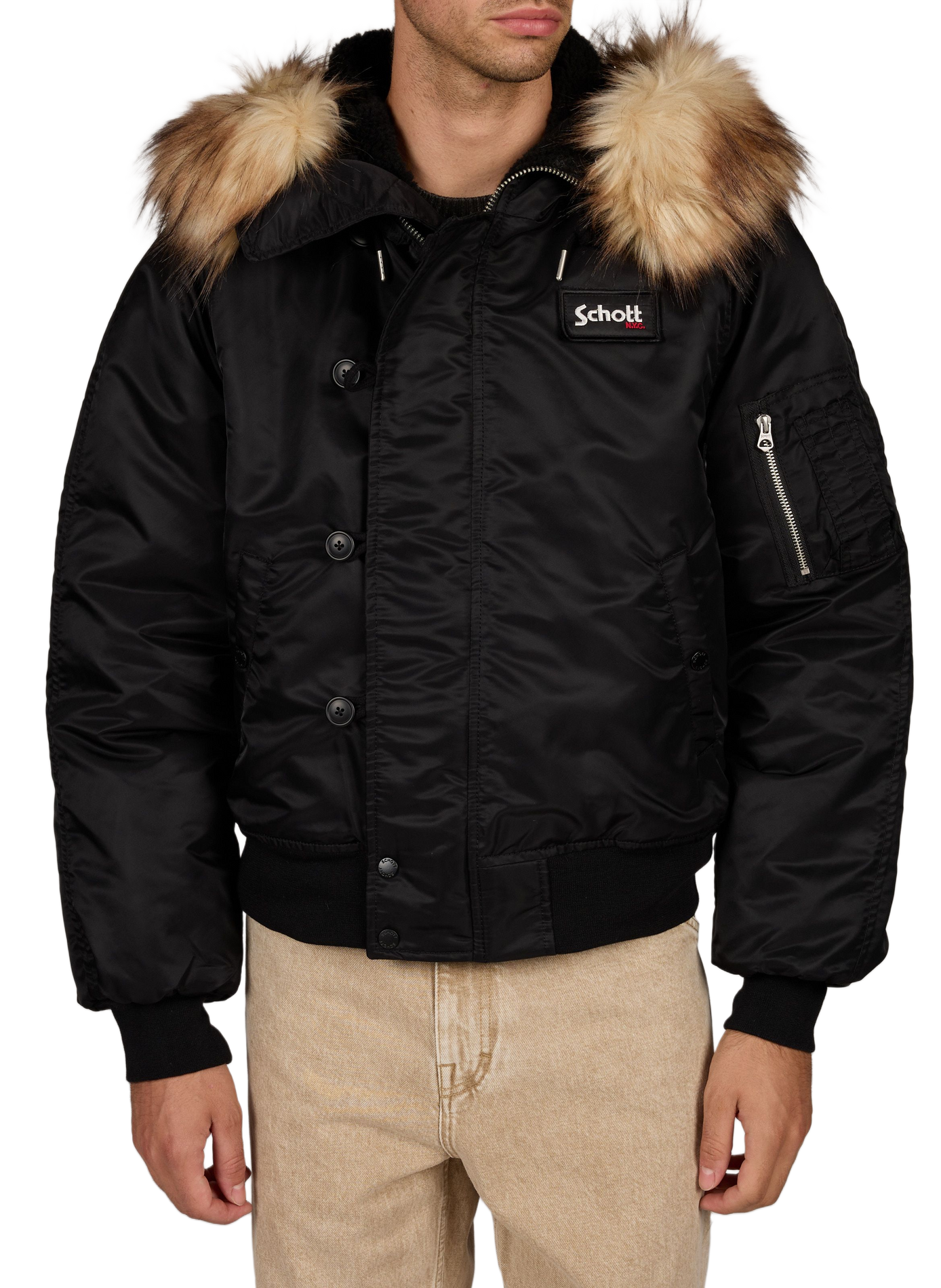Plain hooded jacket SCHOTT Black