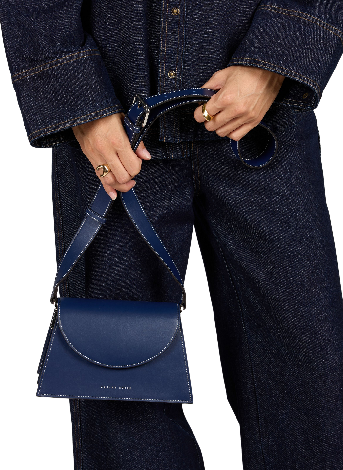 Verstellbare Umhängetasche aus Leder ZARINA ROUGE Blau