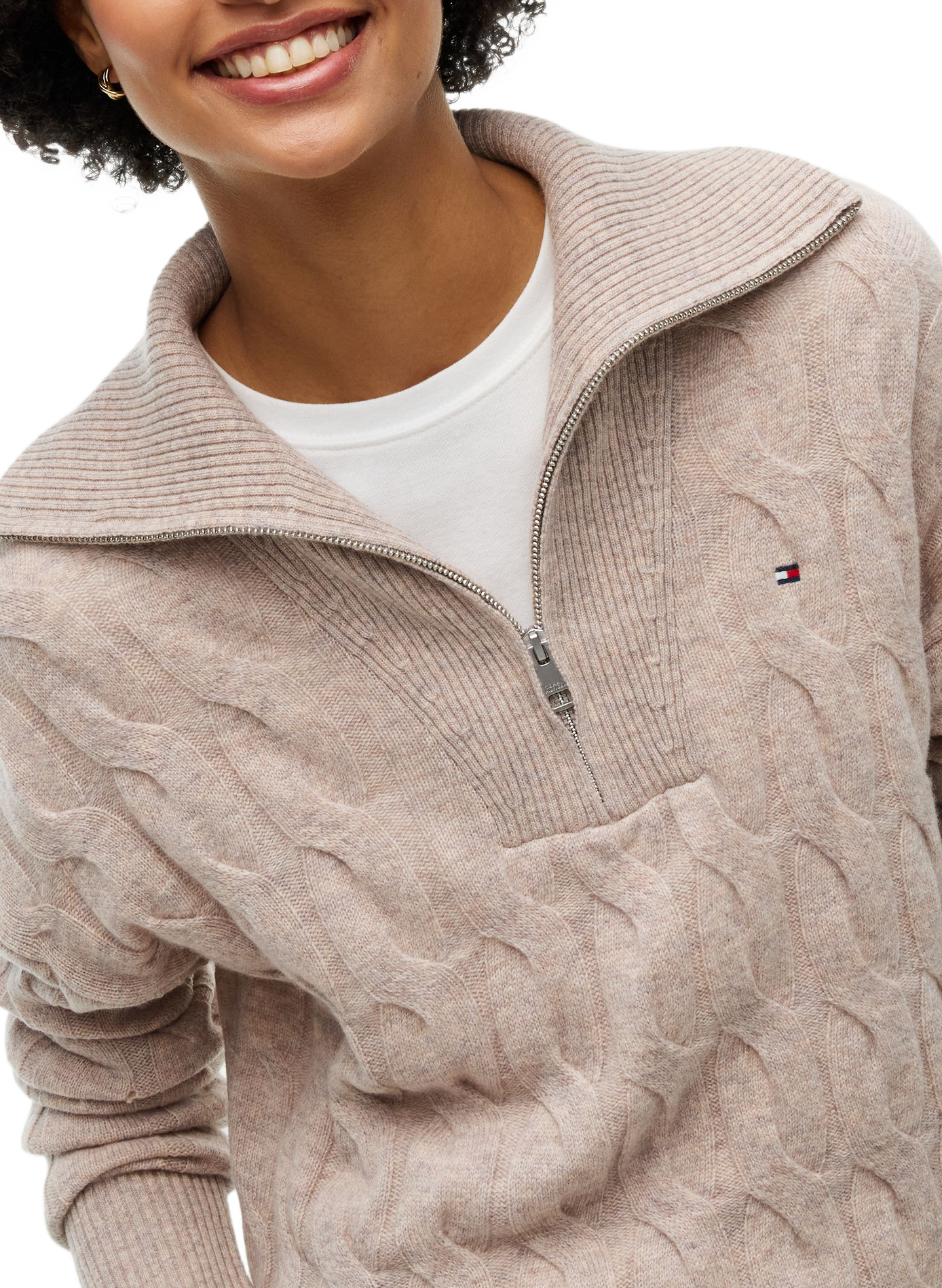 Pull col zippé en laine | Beige TOMMY HILFIGER Femme