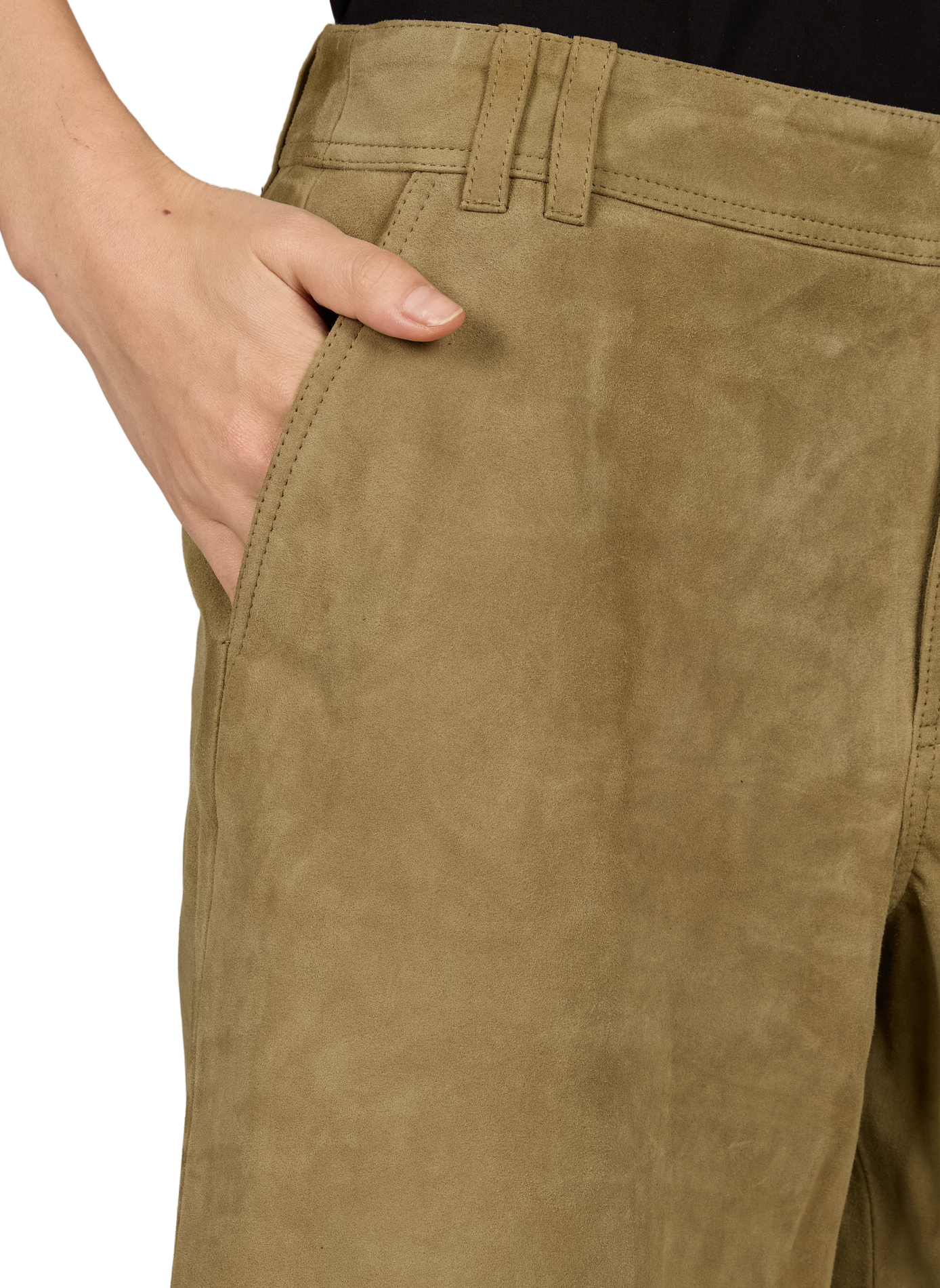 Plain wide suede Bermuda shorts ROUGE EDIT Khaki